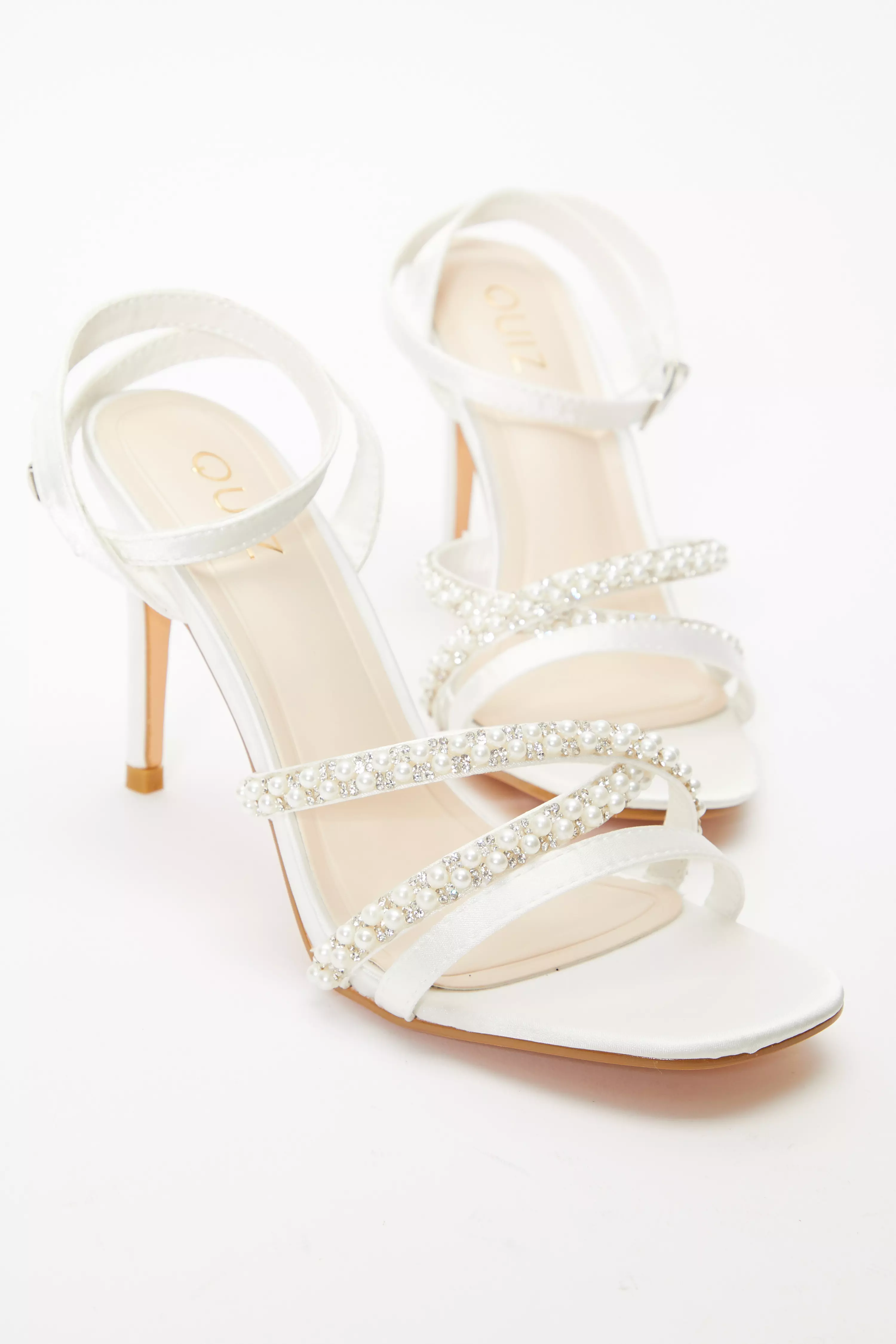 Bridal White Pearl Strappy Heeled Sandals - QUIZ Clothing