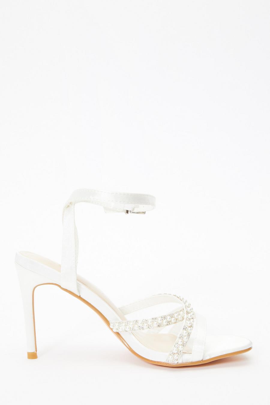 Bridal White Pearl Strappy Heeled Sandals Quiz Clothing