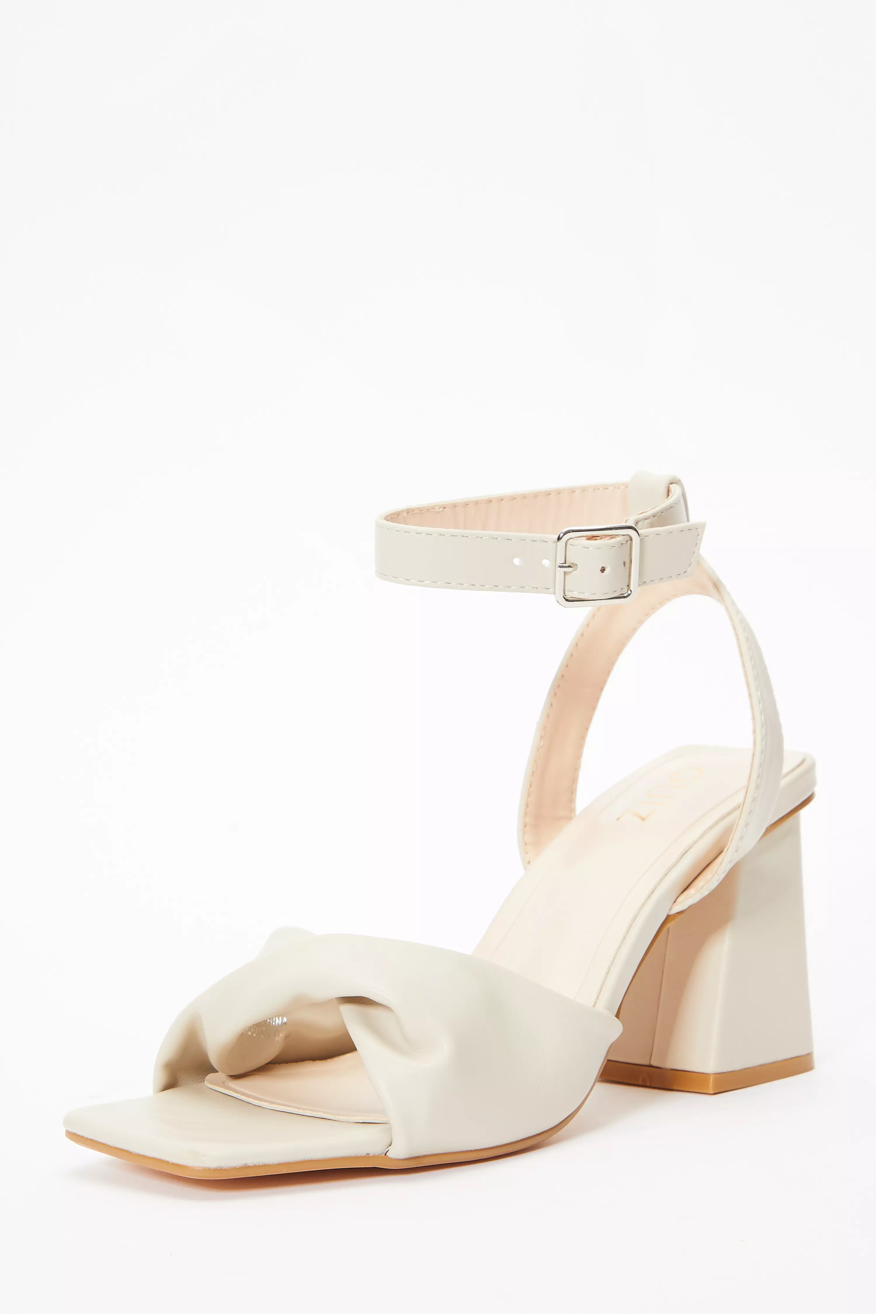 Nude Twist Front Block Heeled Sandals - QUIZ Clothing