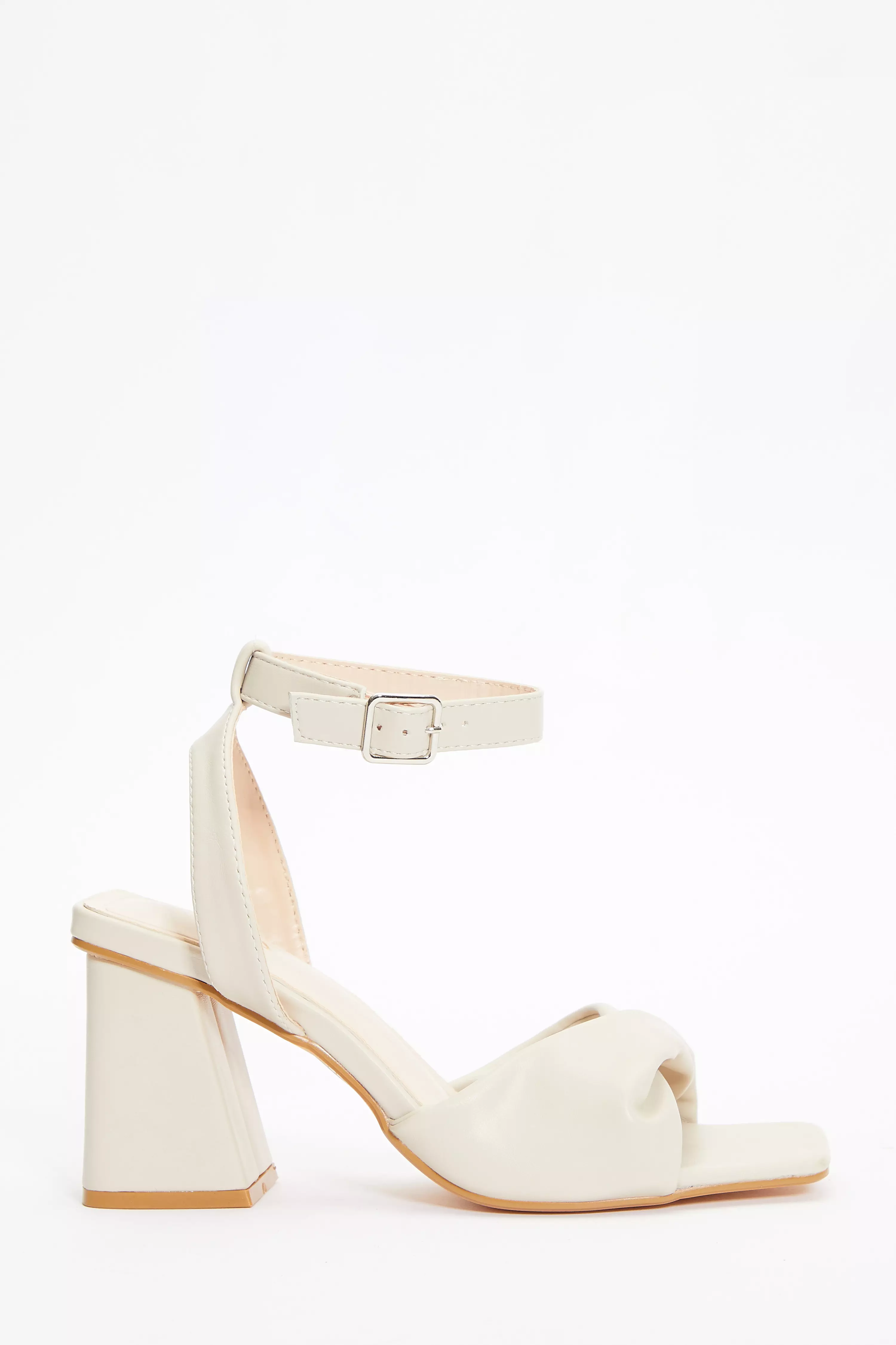 Nude Twist Front Block Heeled Sandals - QUIZ Clothing