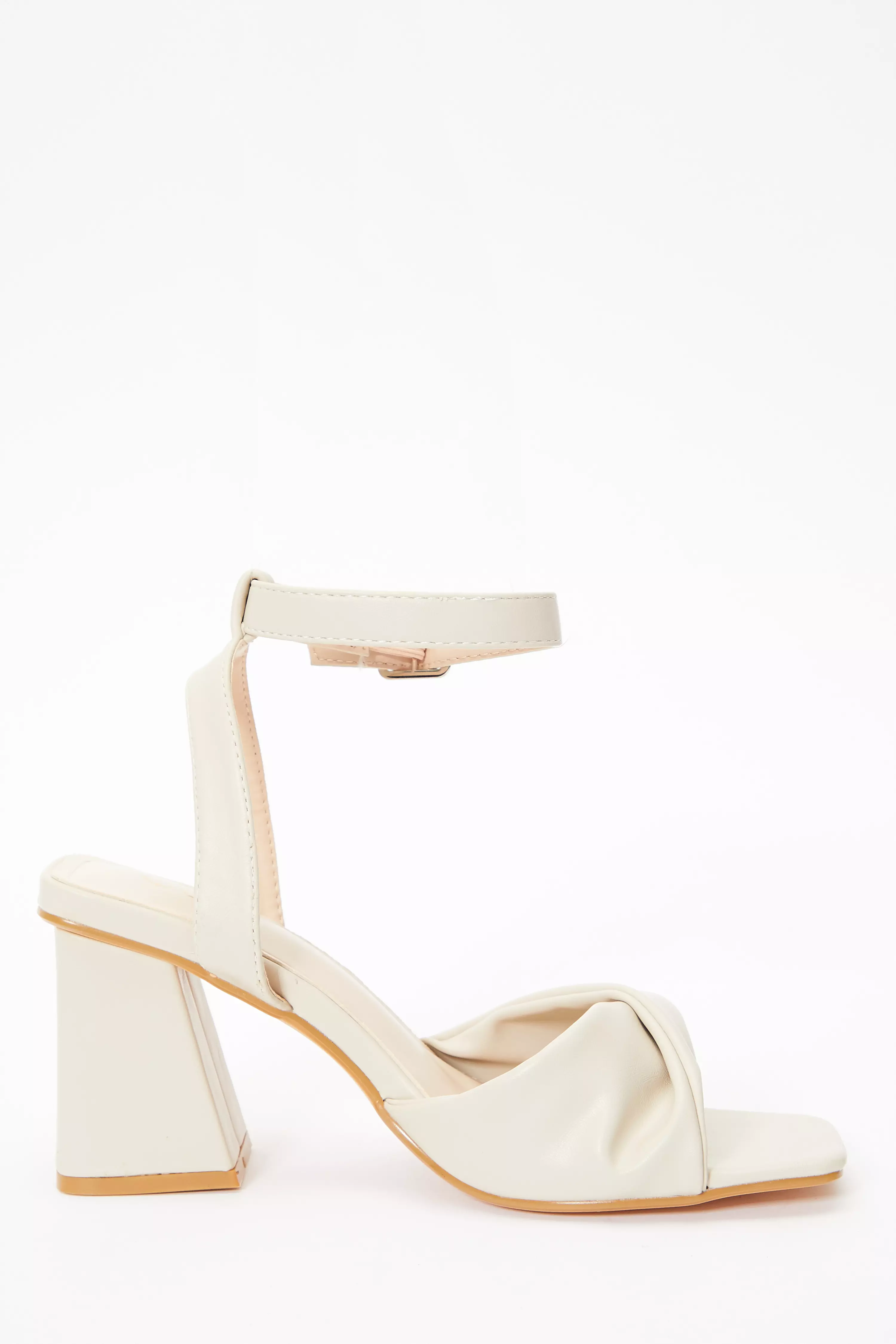 Nude Twist Front Block Heeled Sandals - QUIZ Clothing