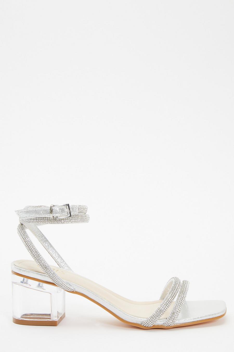 Quiz silver sale diamante heel sandals