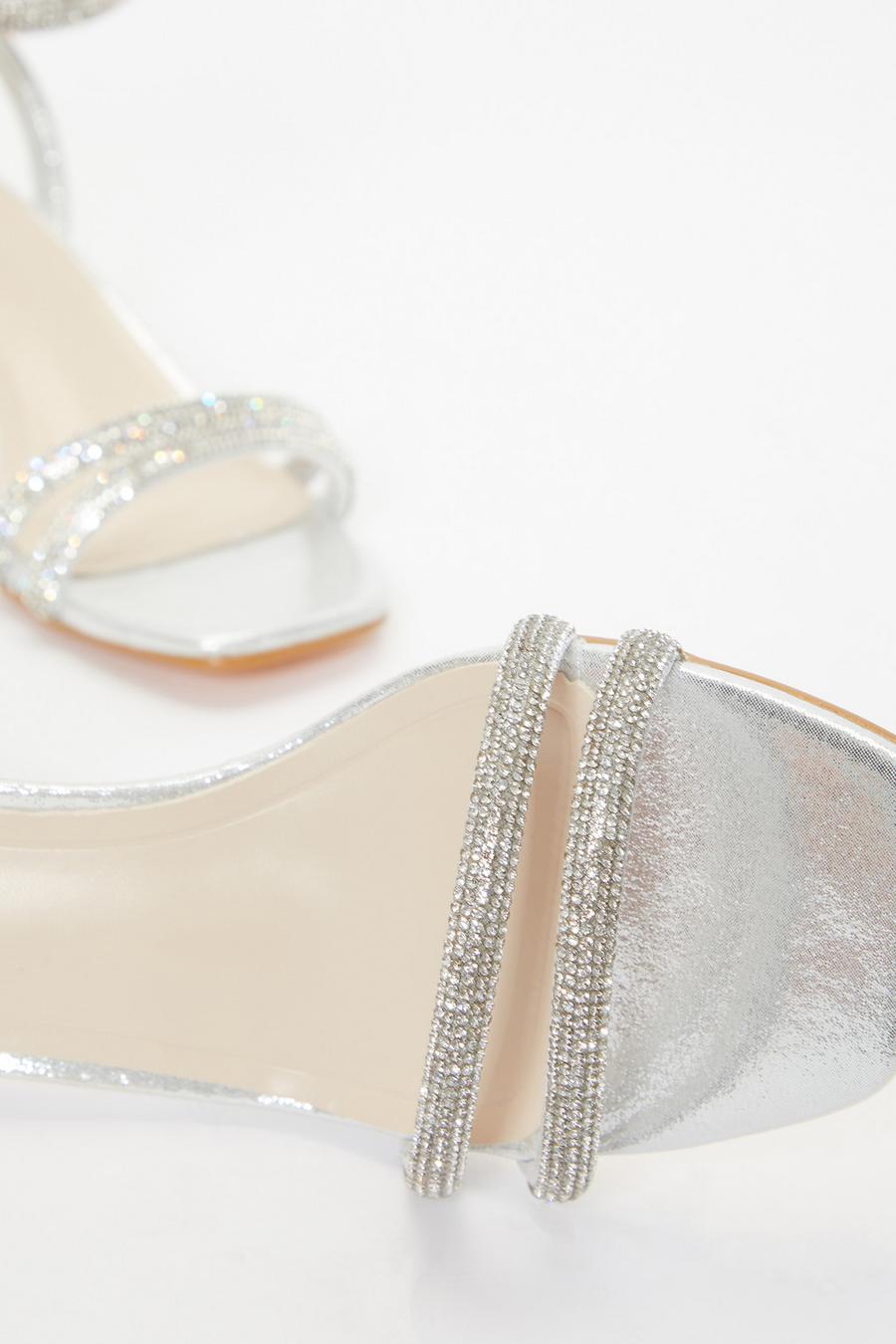 Silver Diamante Clear Low Heeled Sandals Quiz Clothing