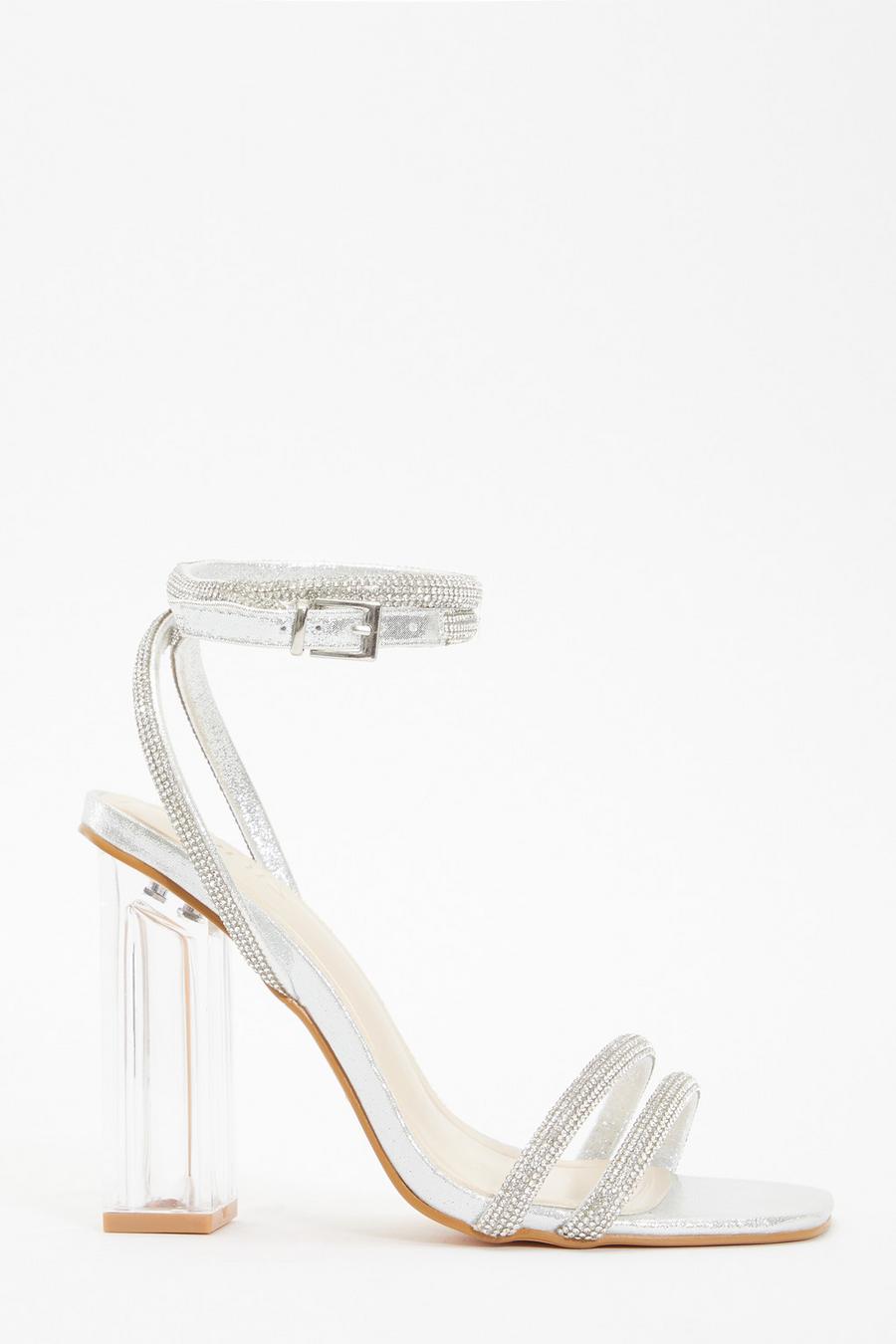 Silver Diamante Clear Heeled Sandals Quiz Clothing