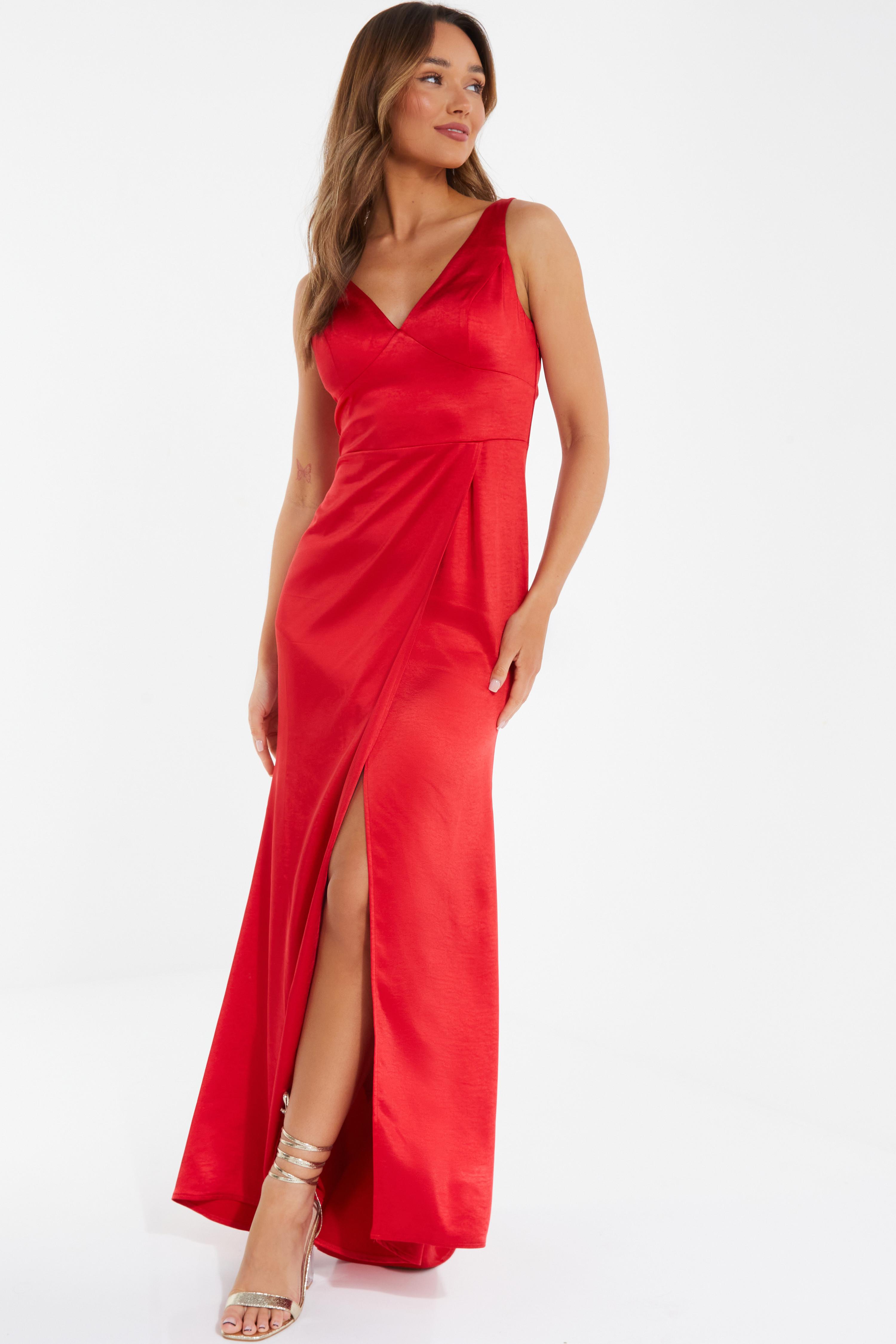 Silky Wrap Over Maxi Dress Red - Missguided