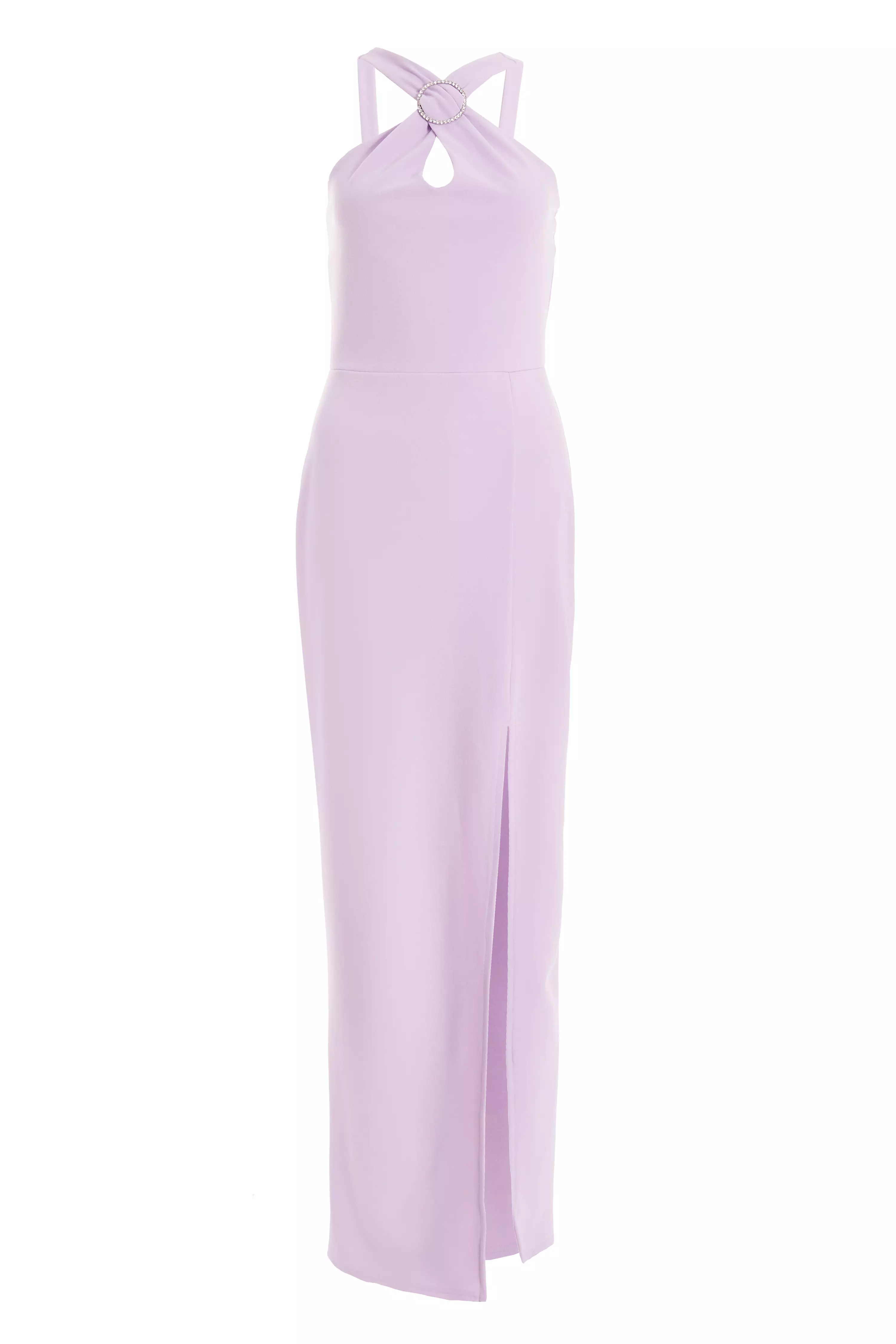 Lilac Halter Neck Diamante Maxi Dress - QUIZ Clothing