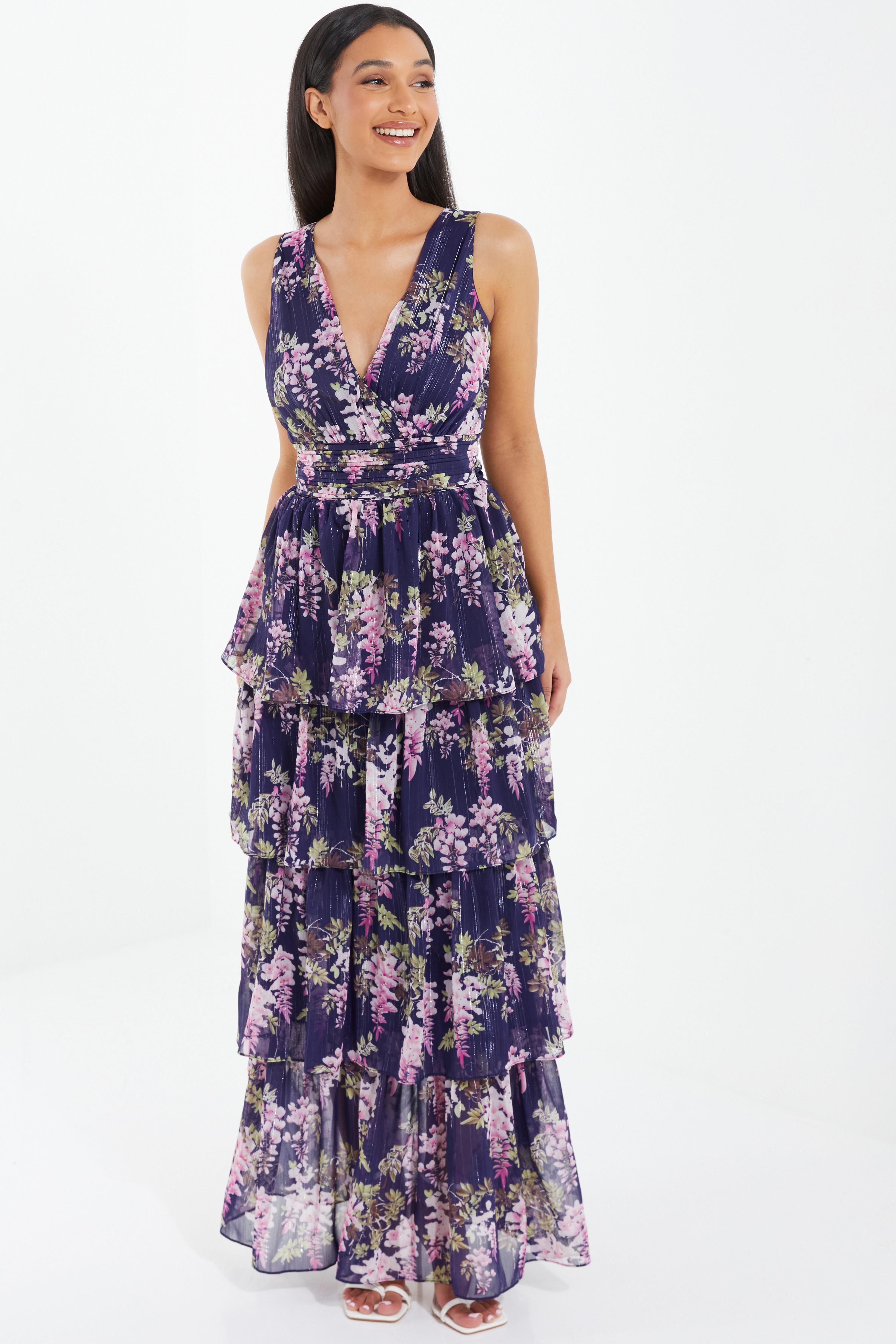 Quiz navy chiffon deals high neck maxi dress
