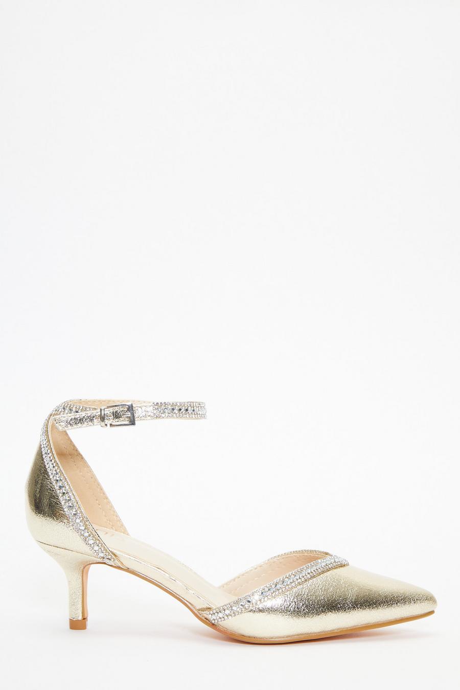 Metallic gold shoes hot sale low heel