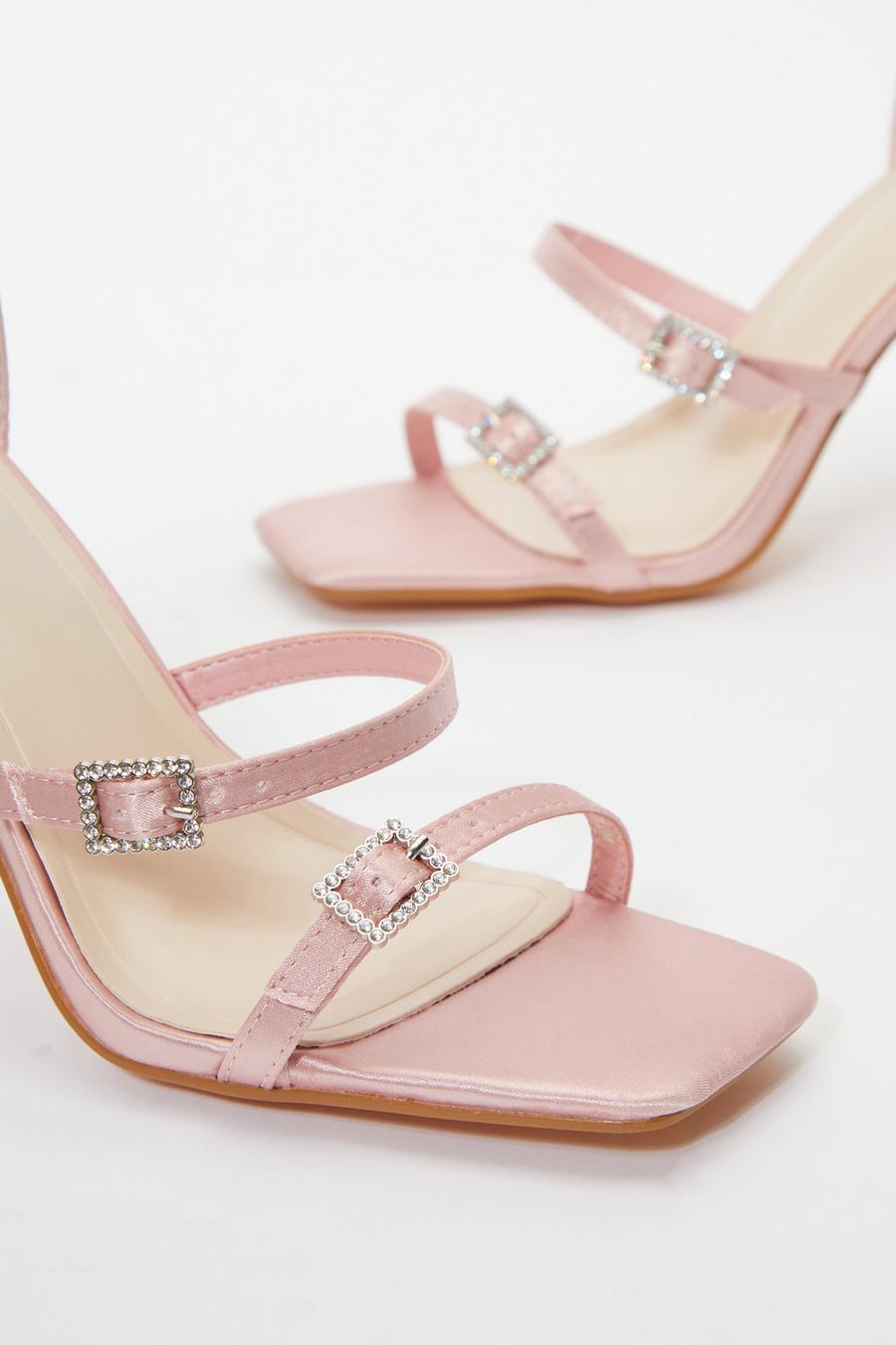 Satin strappy mid heel sandals hot sale