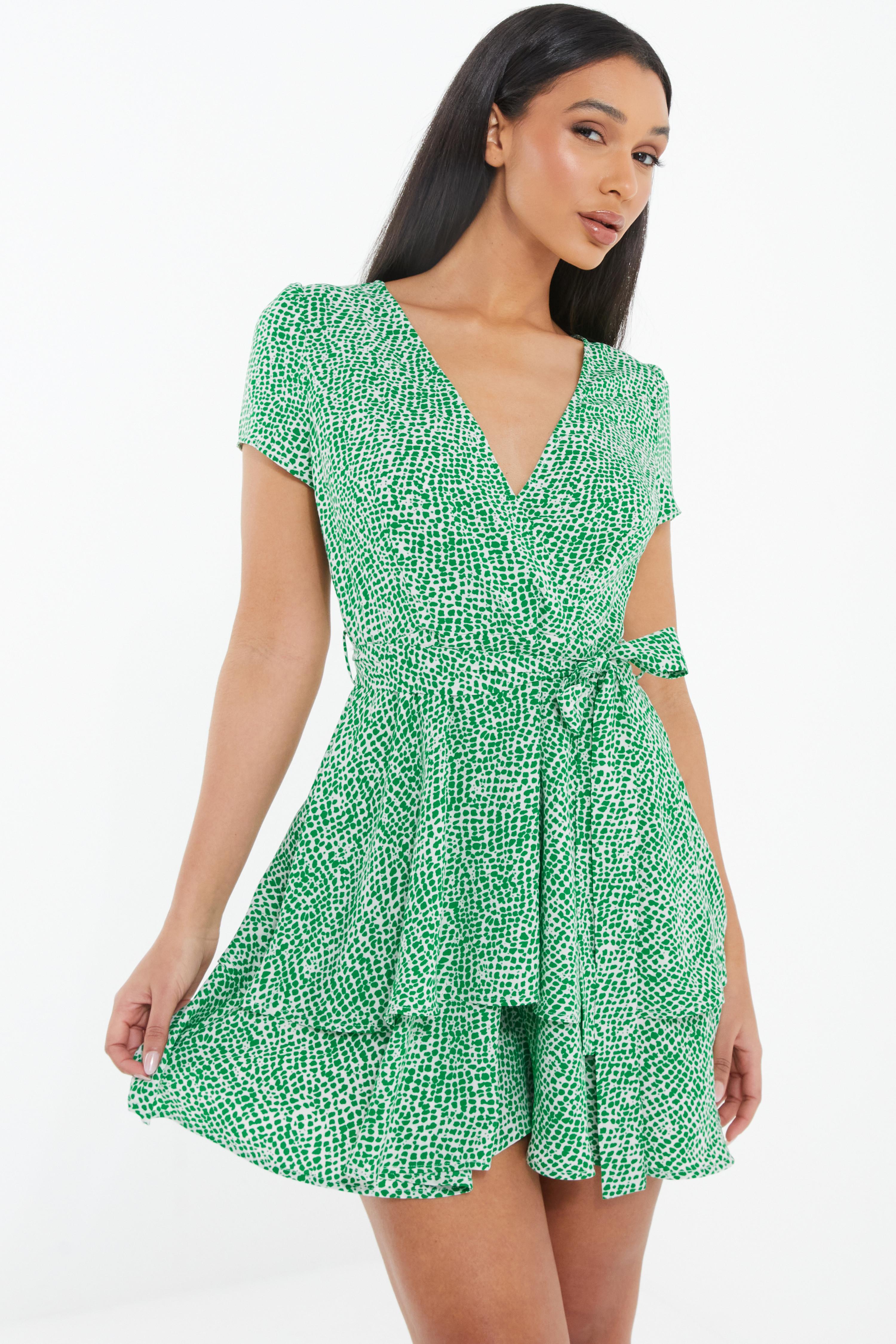 Quiz green best sale wrap dress