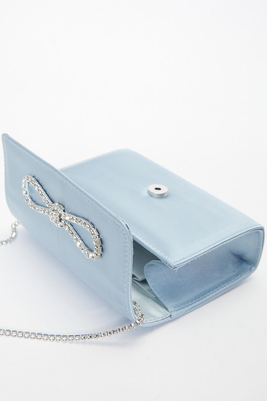 Pale blue satin sales clutch bag