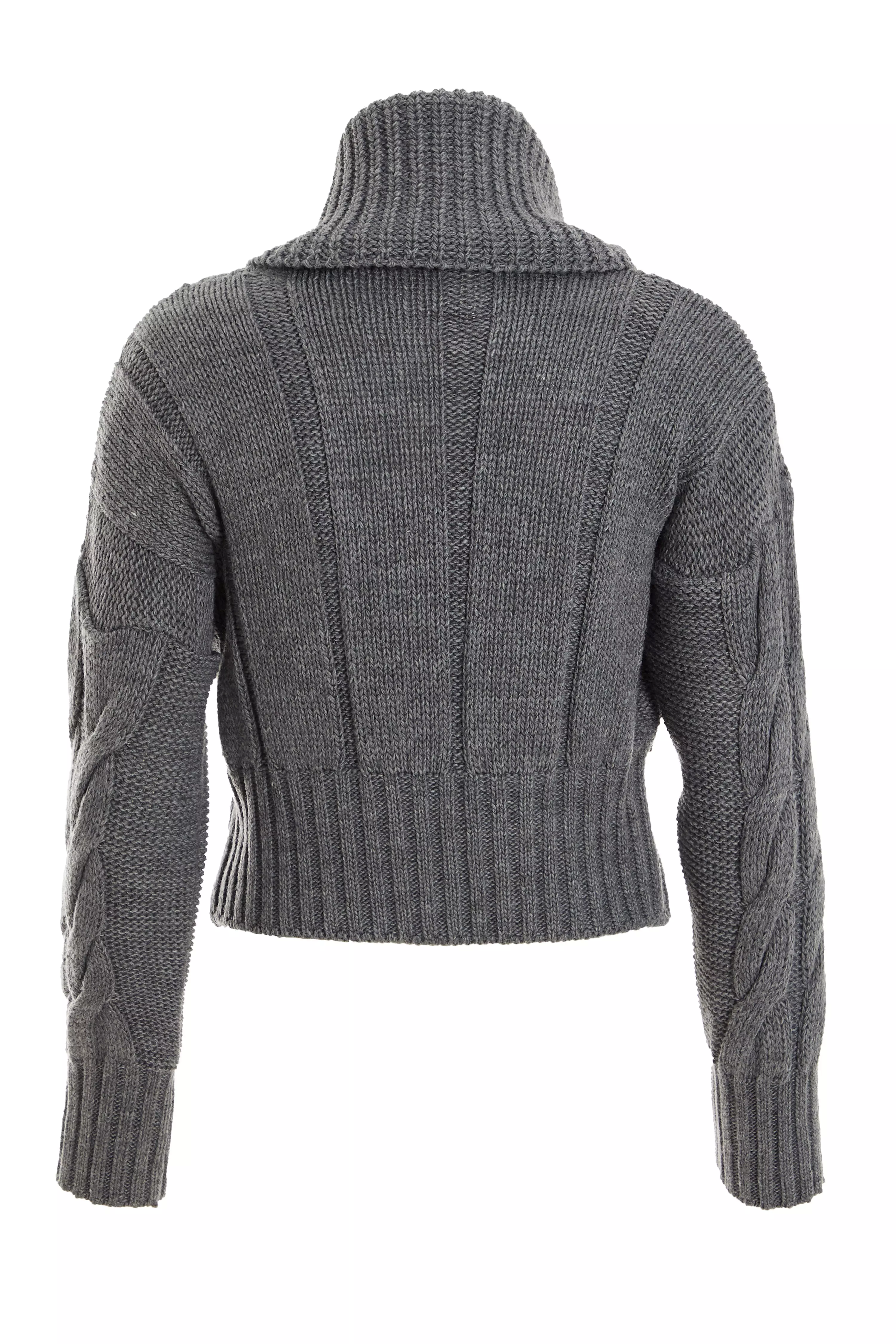 Grey Roll Neck Knitted Cropped Jumper - QUIZ Clothing