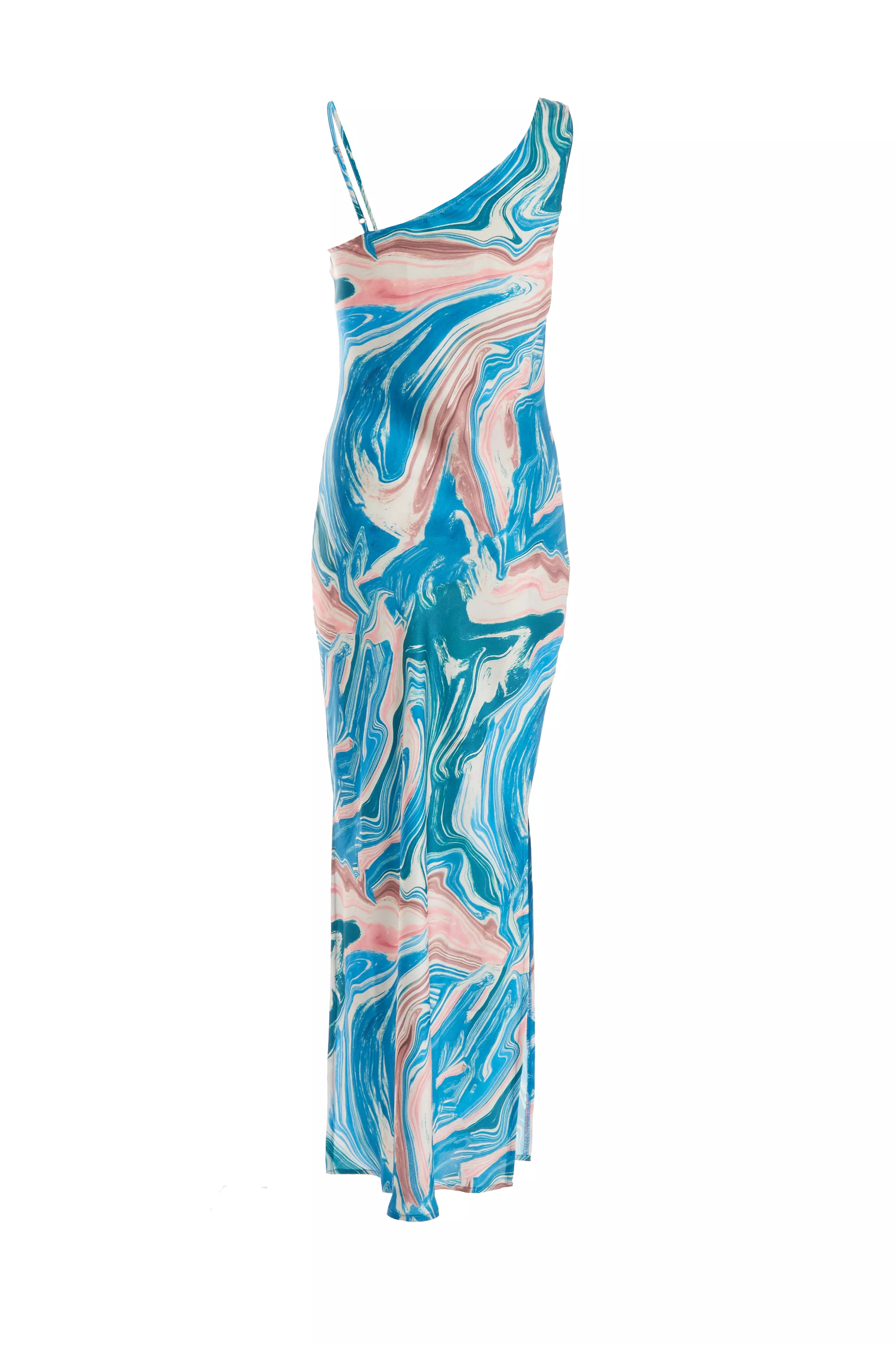 Blue Satin Marble Print Midaxi Dress - QUIZ Clothing