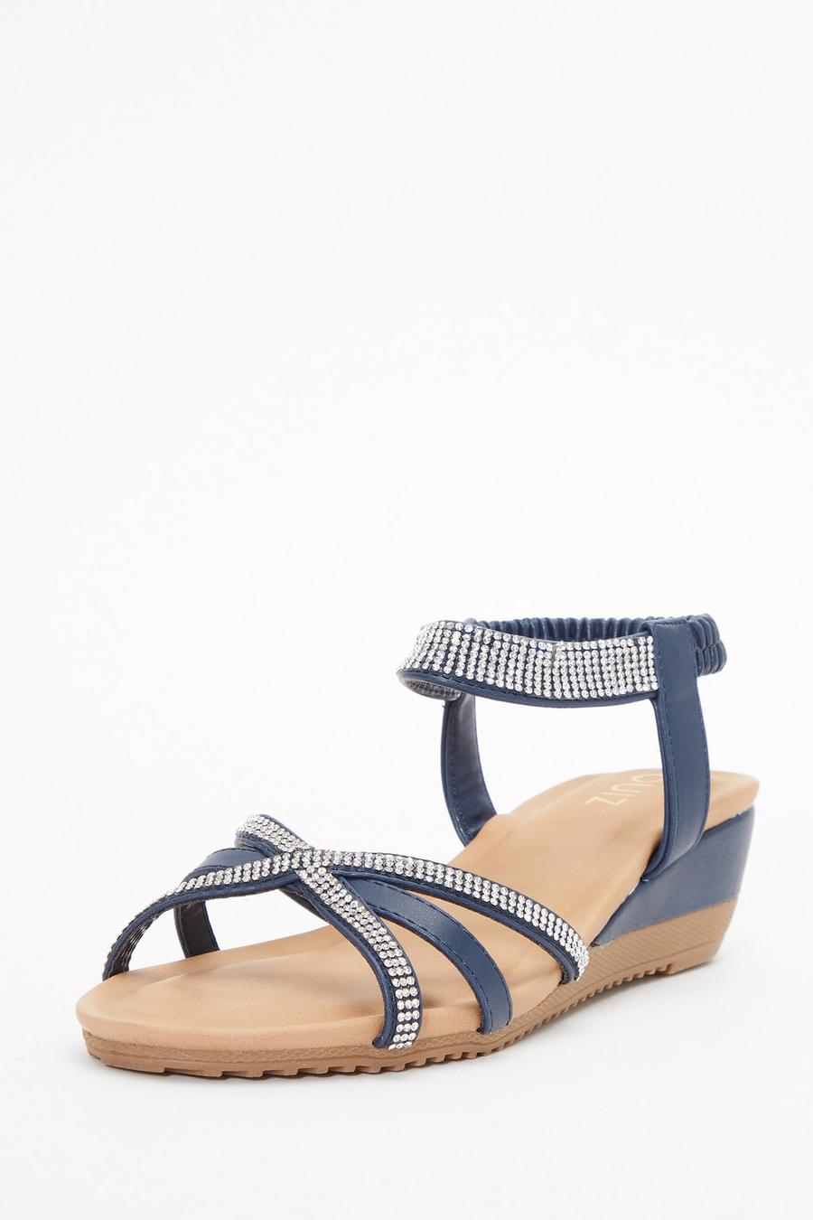 Navy Cross Front Comfort Wedges Quiz Clothing