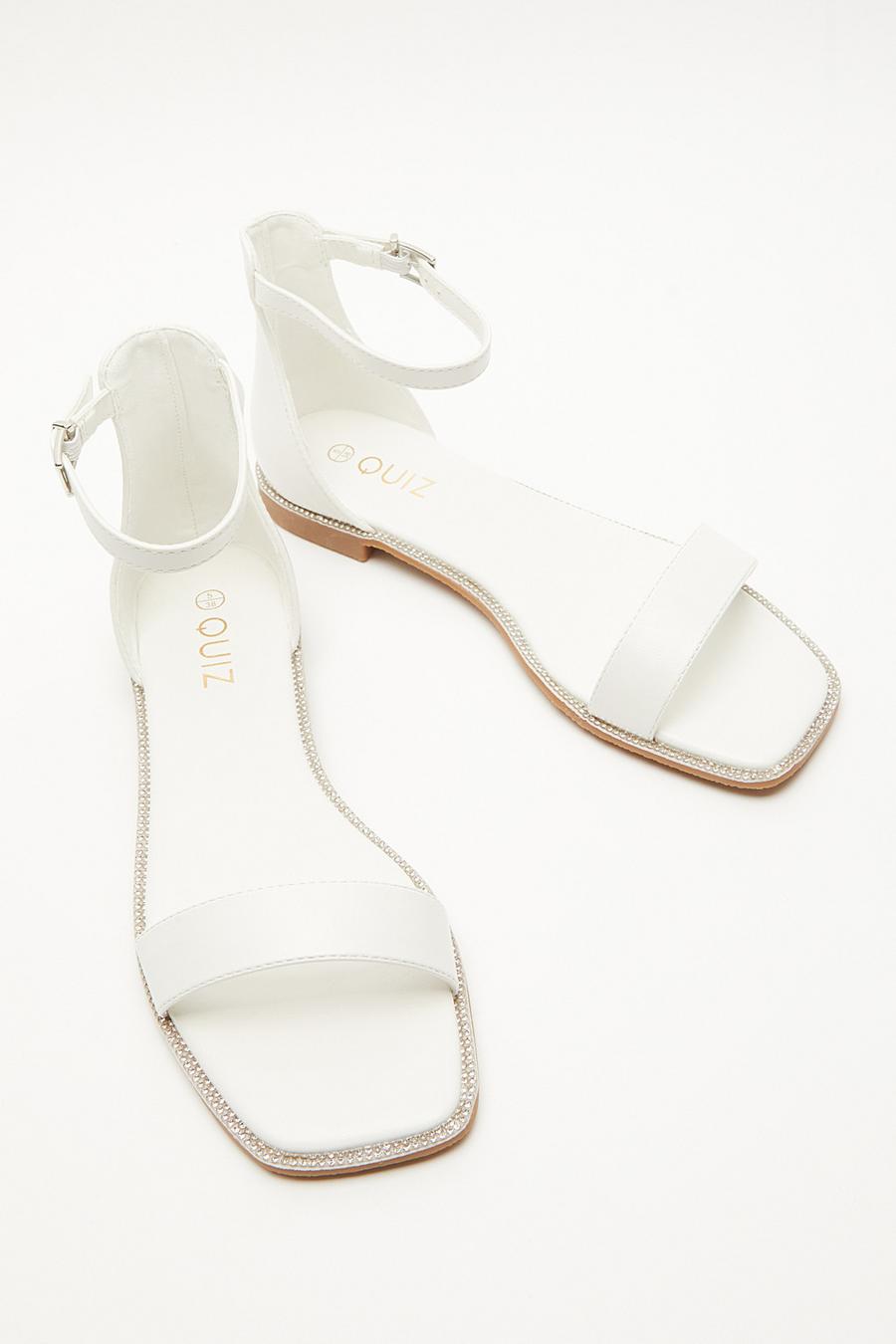 White flat sandals on sale with ankle strap