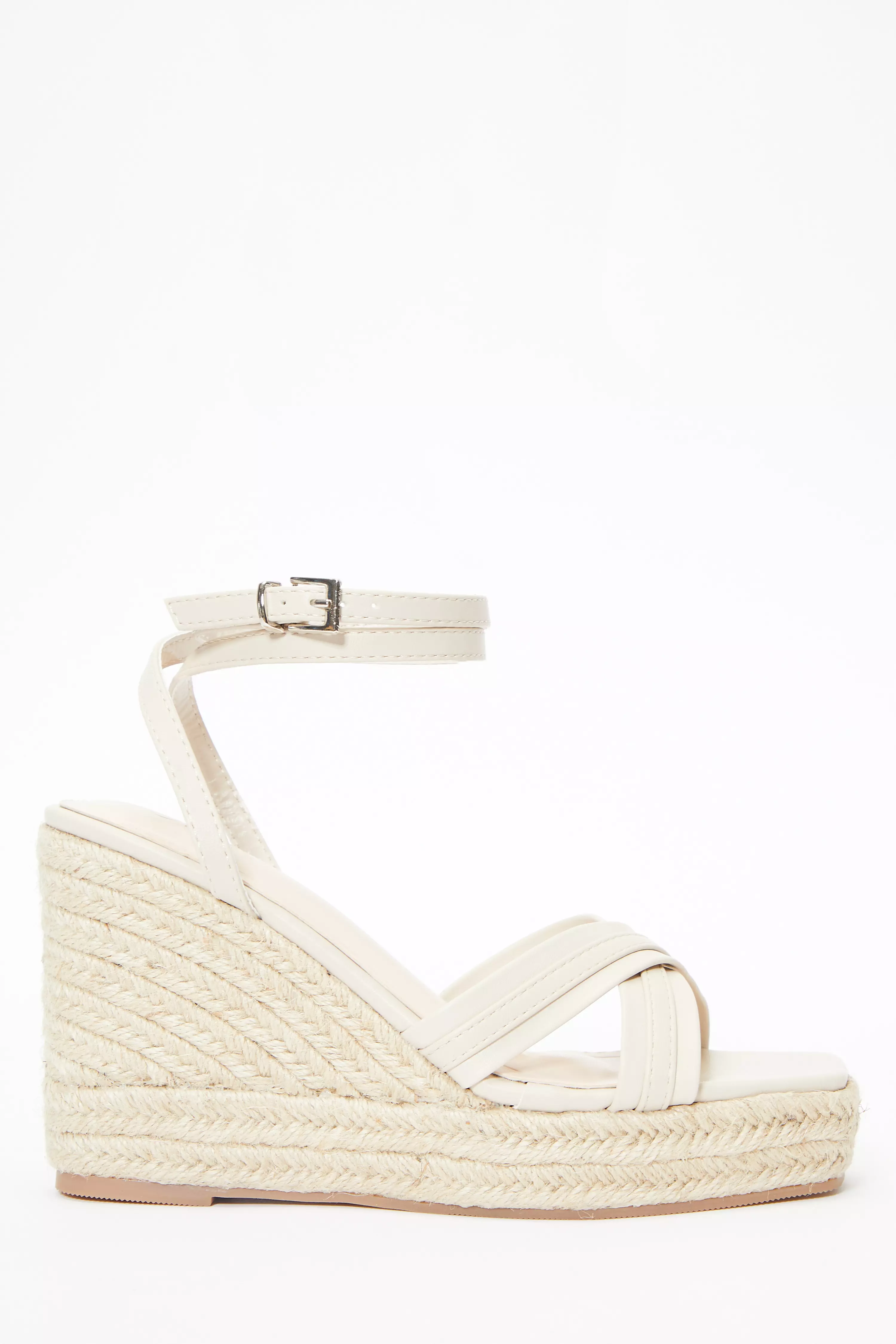 Nude Cross Strap Wedges - QUIZ Clothing