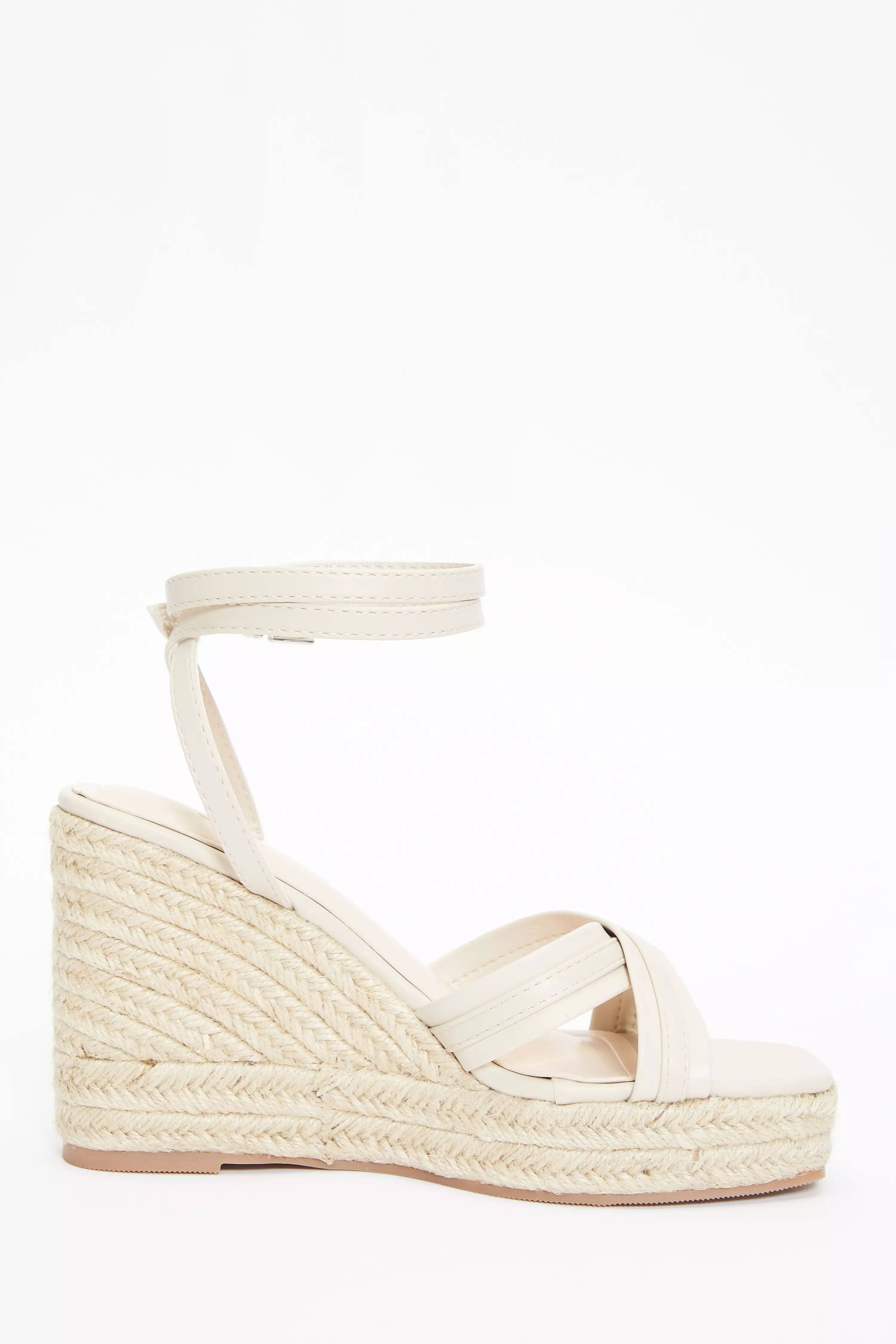 Nude Cross Strap Wedges - QUIZ Clothing