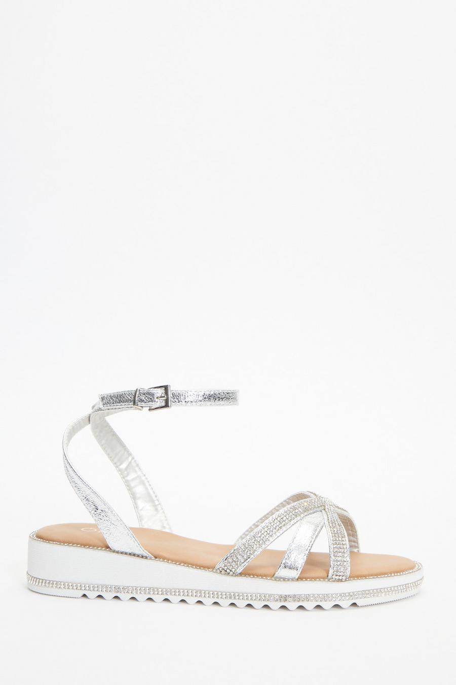 Silver cross strap outlet sandals