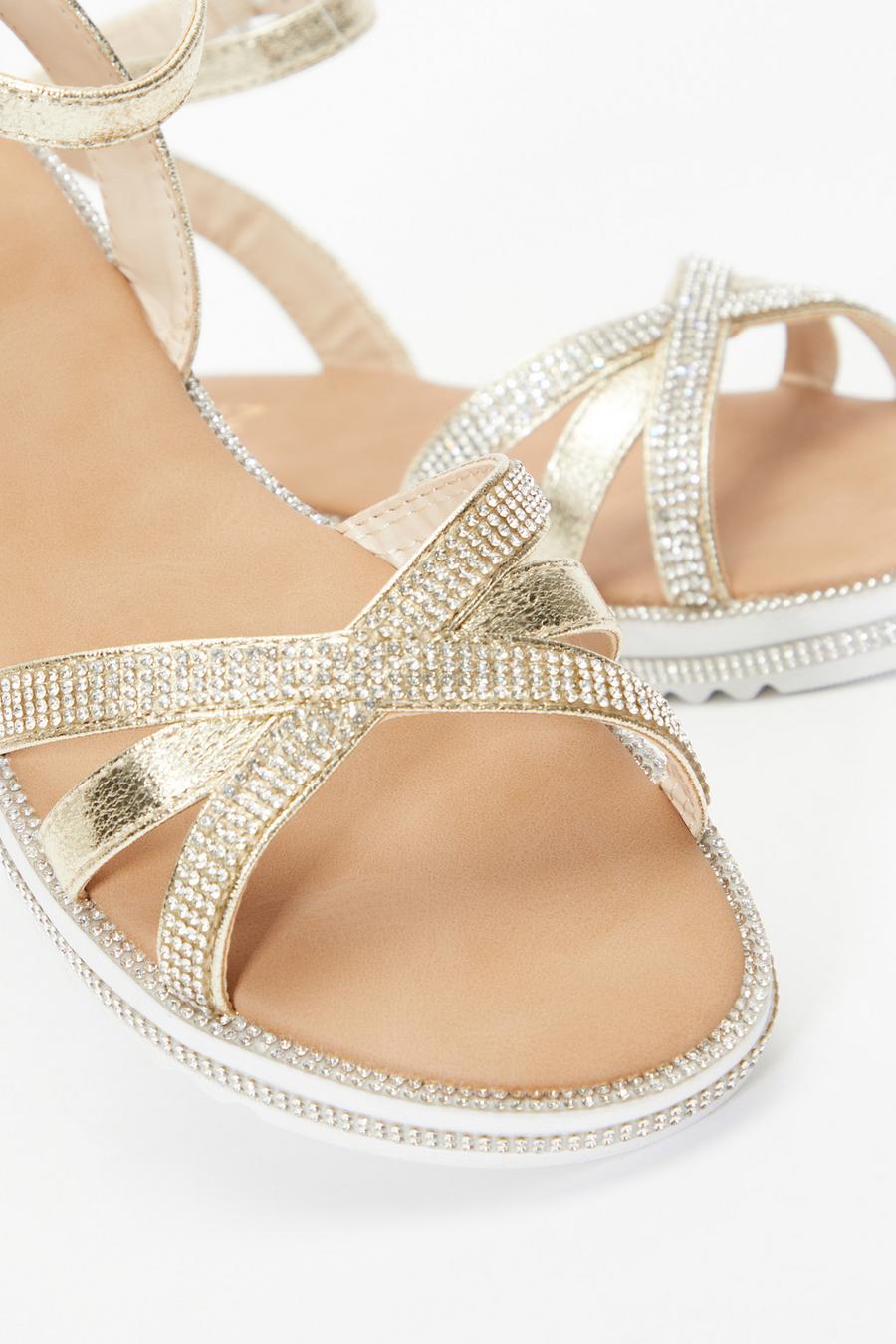 Gold Diamante Cross Strap Sandals Quiz Clothing