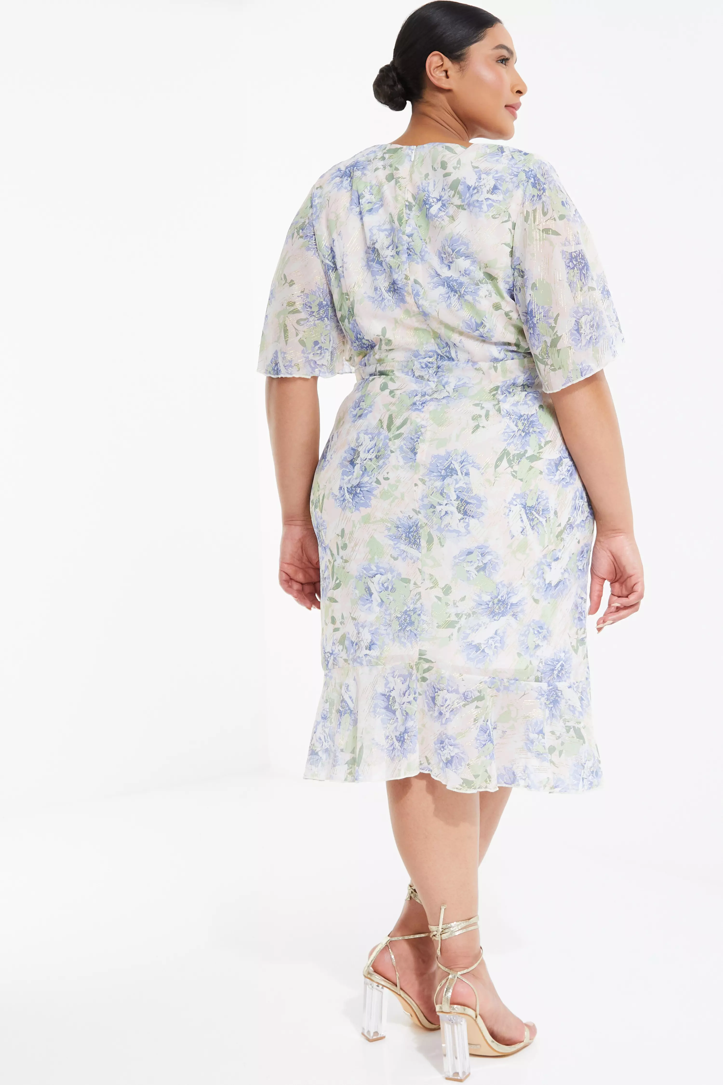 Curve Pink Floral Frill Midi Dress QUIZ Clothing