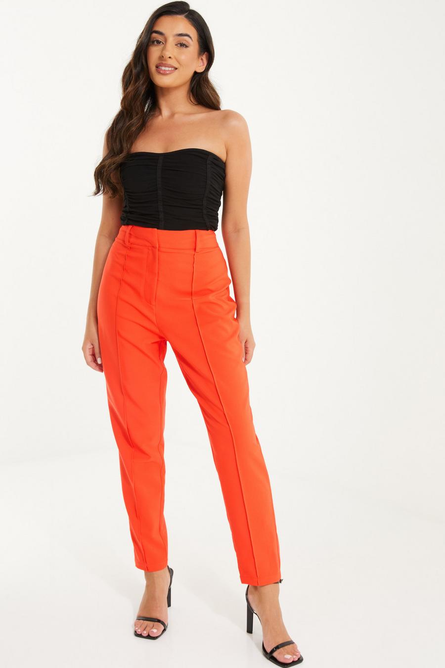 Petite Orange High Waist Tailored Trousers Quiz Clothing