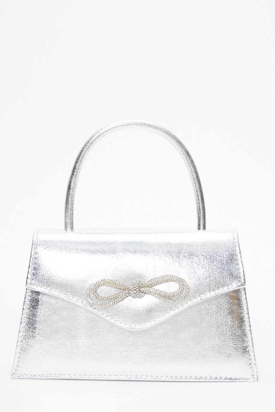 Silver Metallic Diamante Bow Trim Mini Grab Bag