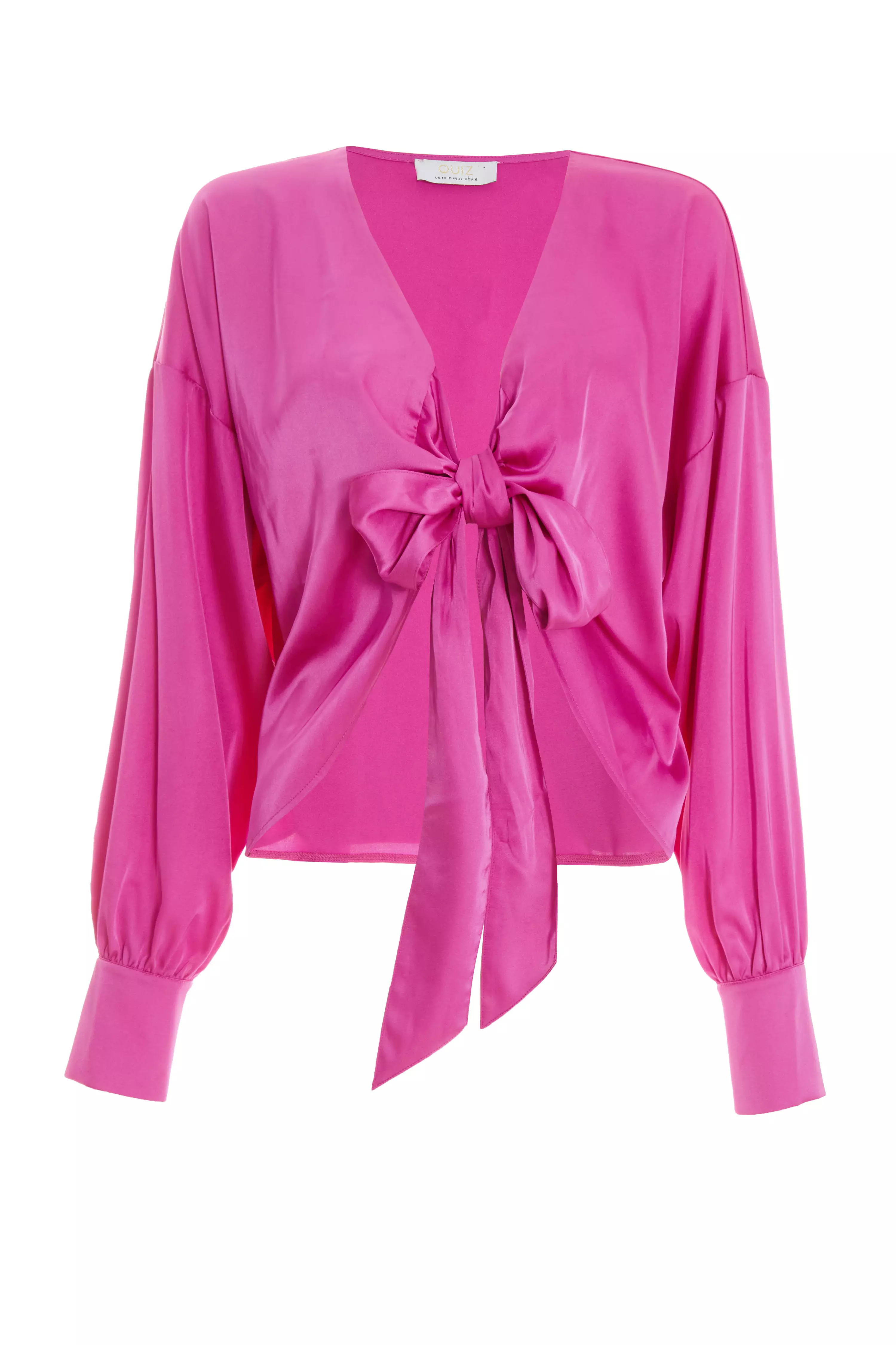Pink Satin Tie Cropped Blouse - QUIZ Clothing