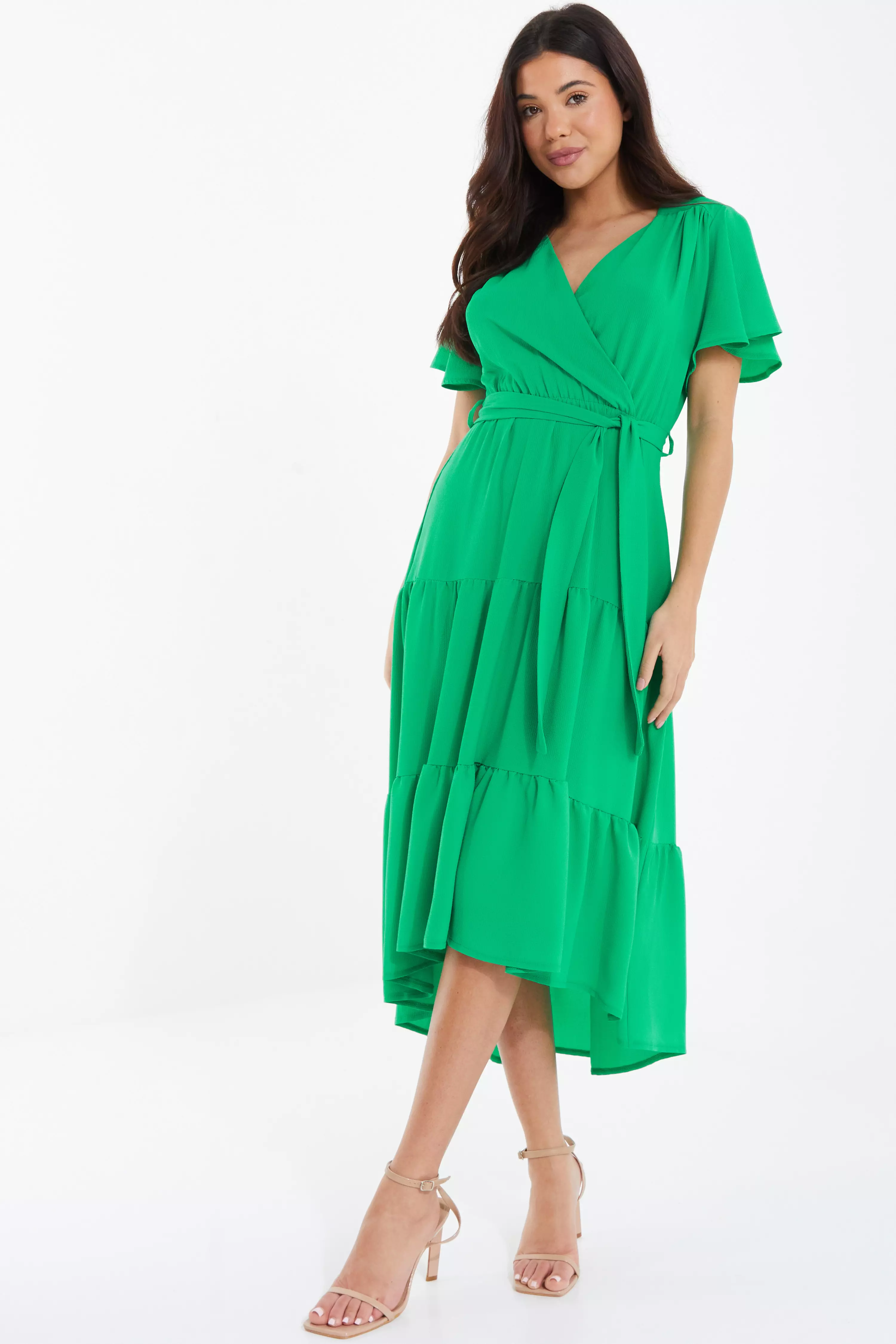 Jade Green Dip Hem Midi Dress - QUIZ Clothing