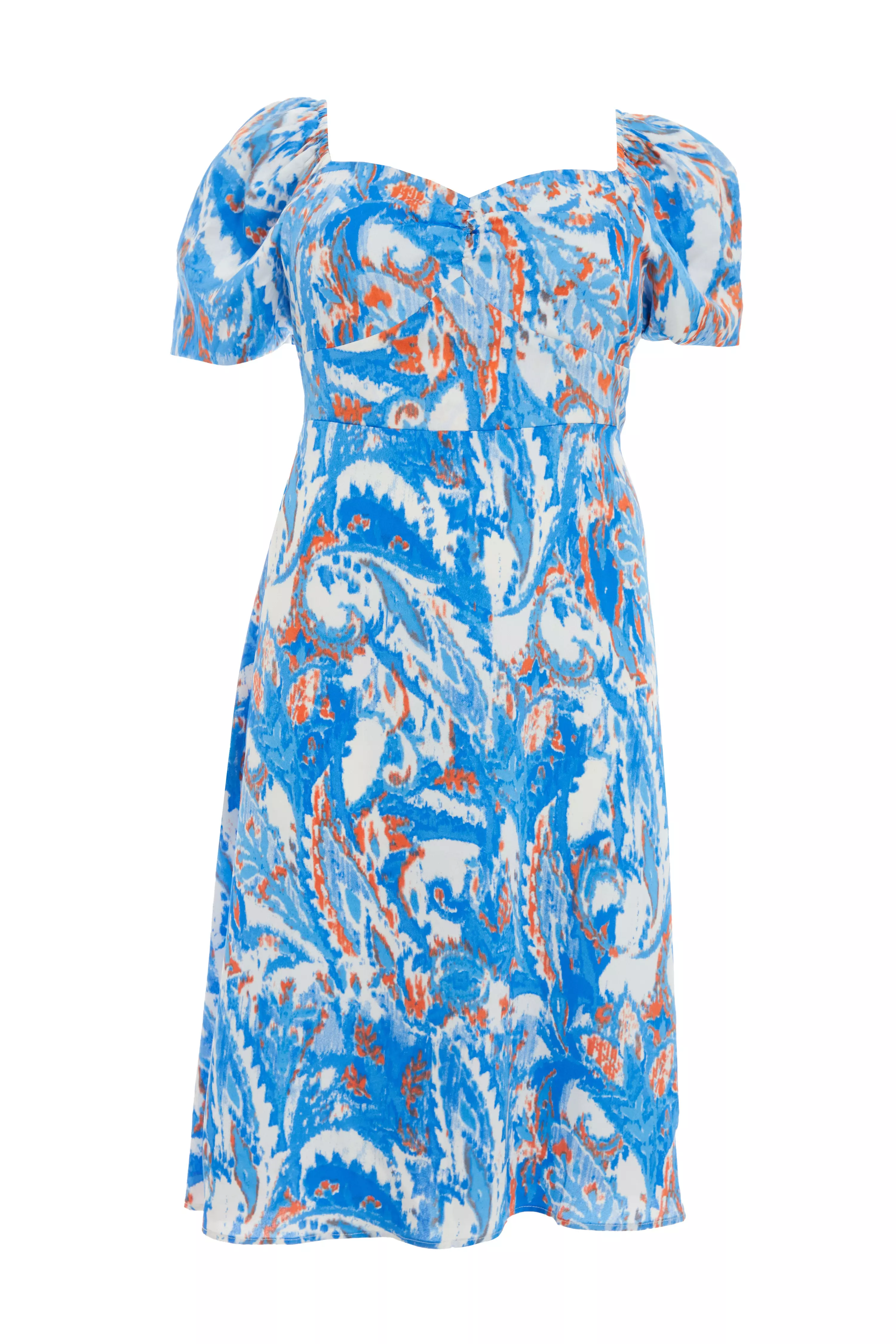 Curve Blue Satin Aztec Print Midi Dress - QUIZ Clothing
