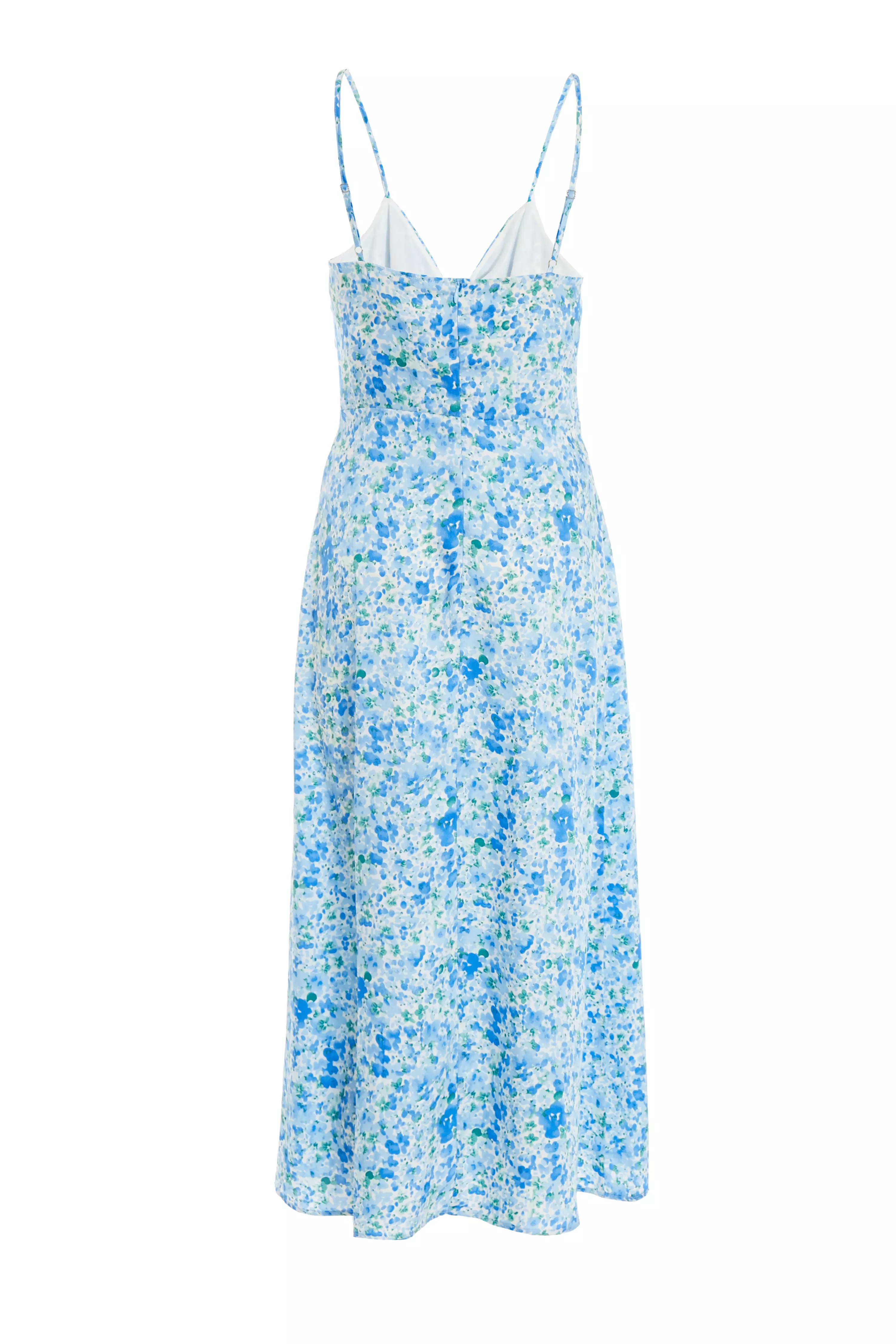 Blue Floral Knot Front Midi Dress - QUIZ Clothing