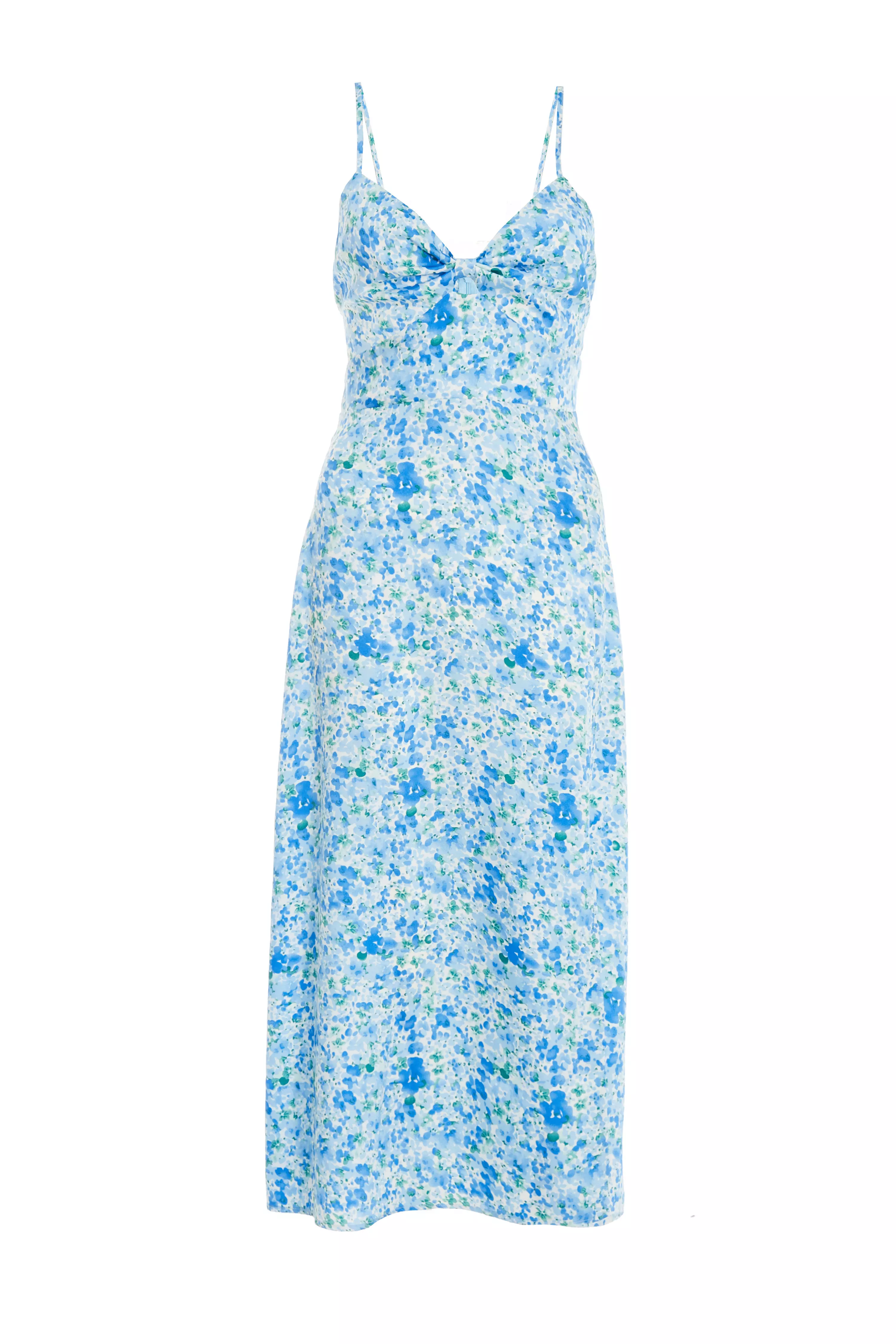 Blue Floral Knot Front Midi Dress - QUIZ Clothing