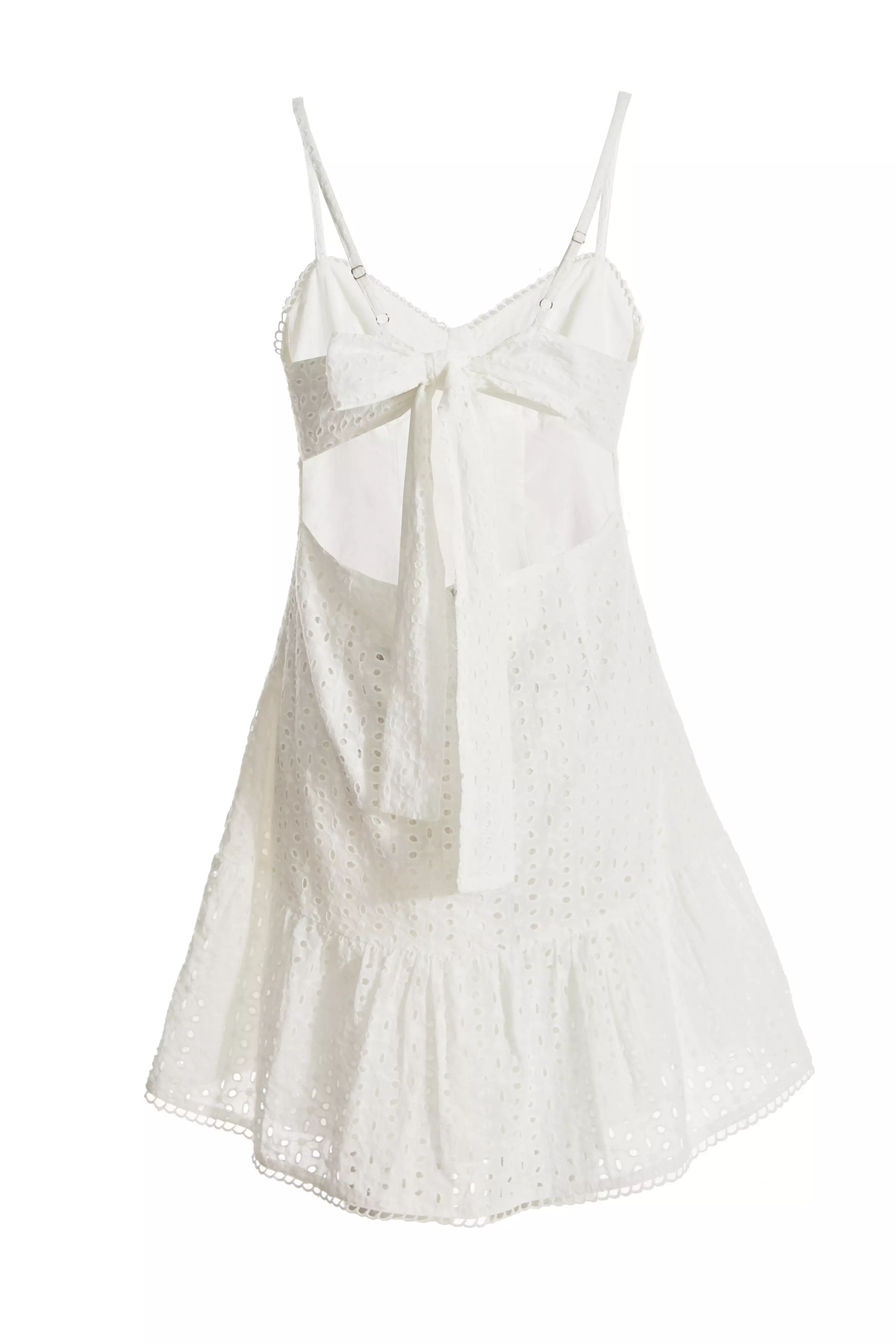 Cream Embroidered Tie Back Mini Dress - QUIZ Clothing