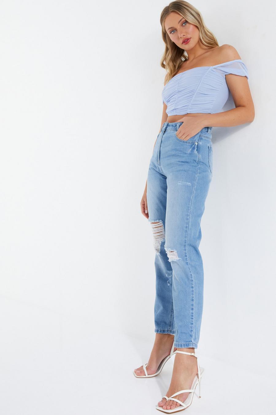 ripped mom jeans high waisted