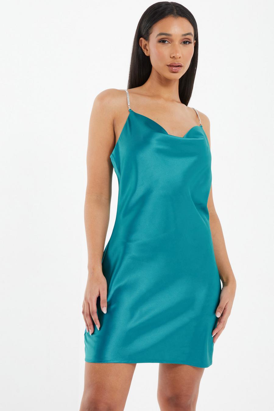 Aqua blue satin dress sale