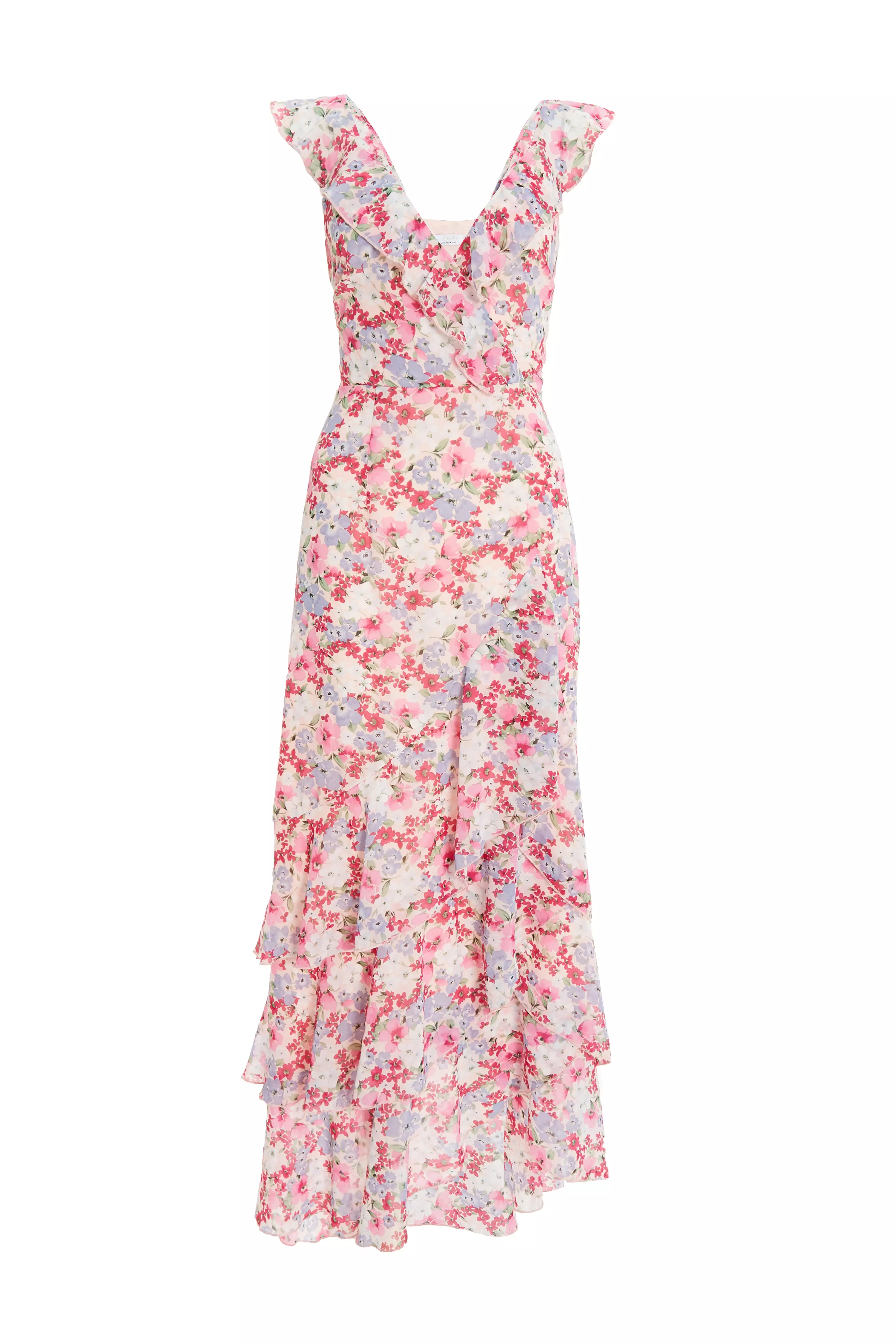 Multicoloured Chiffon Floral Tiered Maxi Dress - QUIZ Clothing