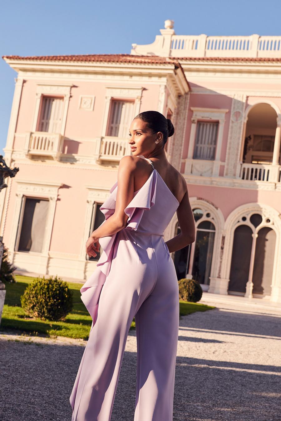 Lilac One Shoulder Frill Palazzo Jumpsuit - Quiz Clothing