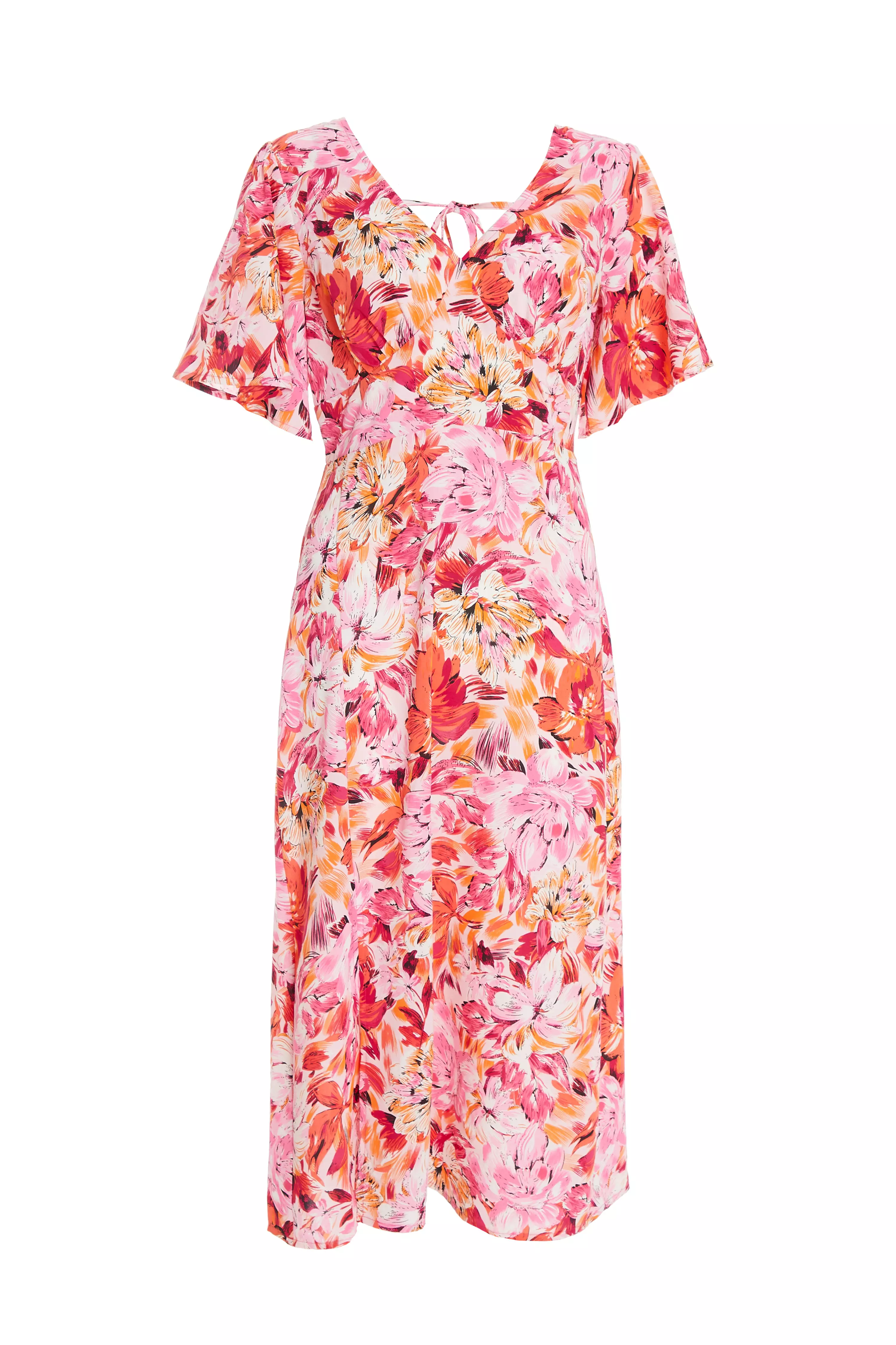 Pink Floral Wrap Midi Dress - QUIZ Clothing