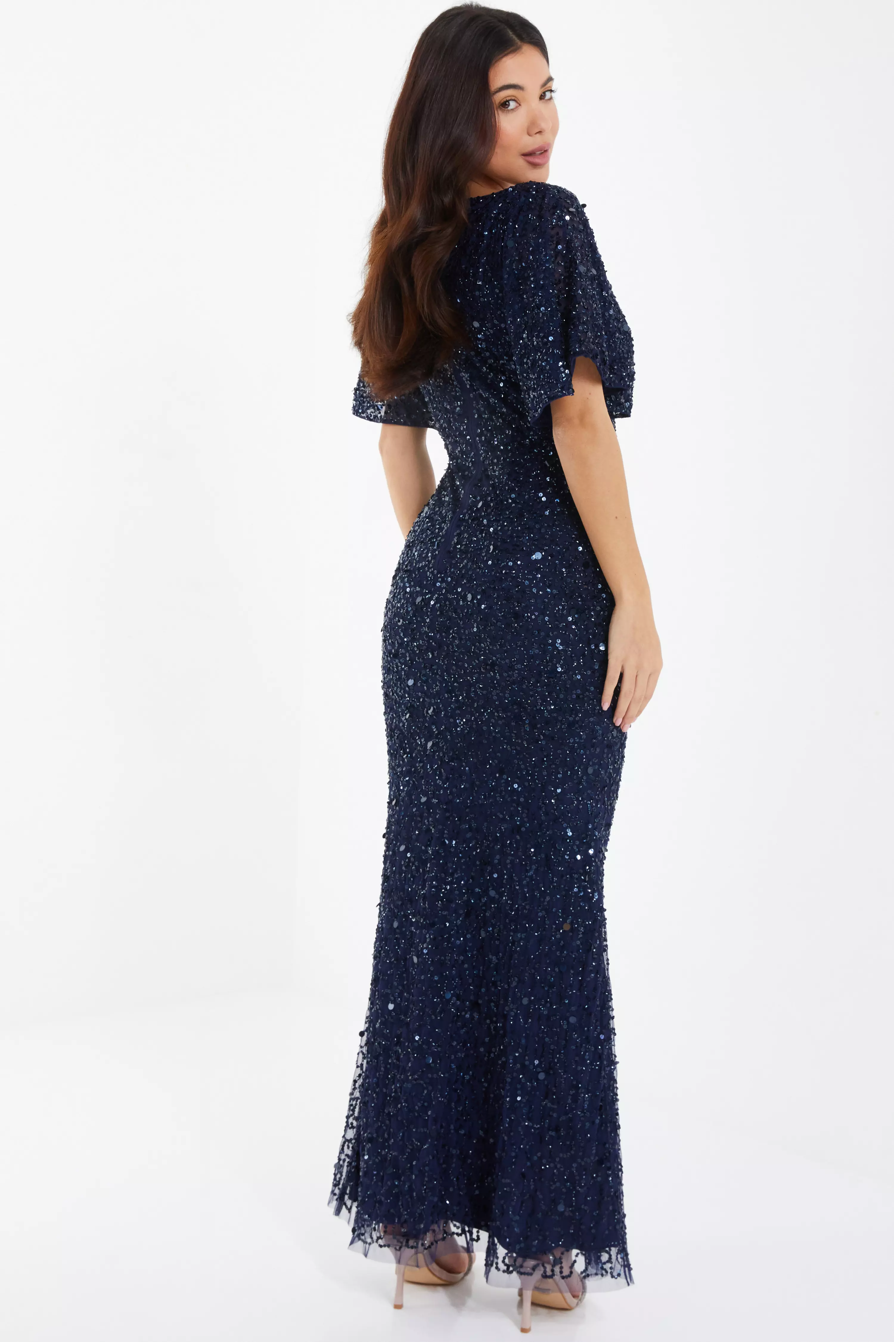 Navy Sequin Batwing Maxi Dress Quiz Clothing 9235