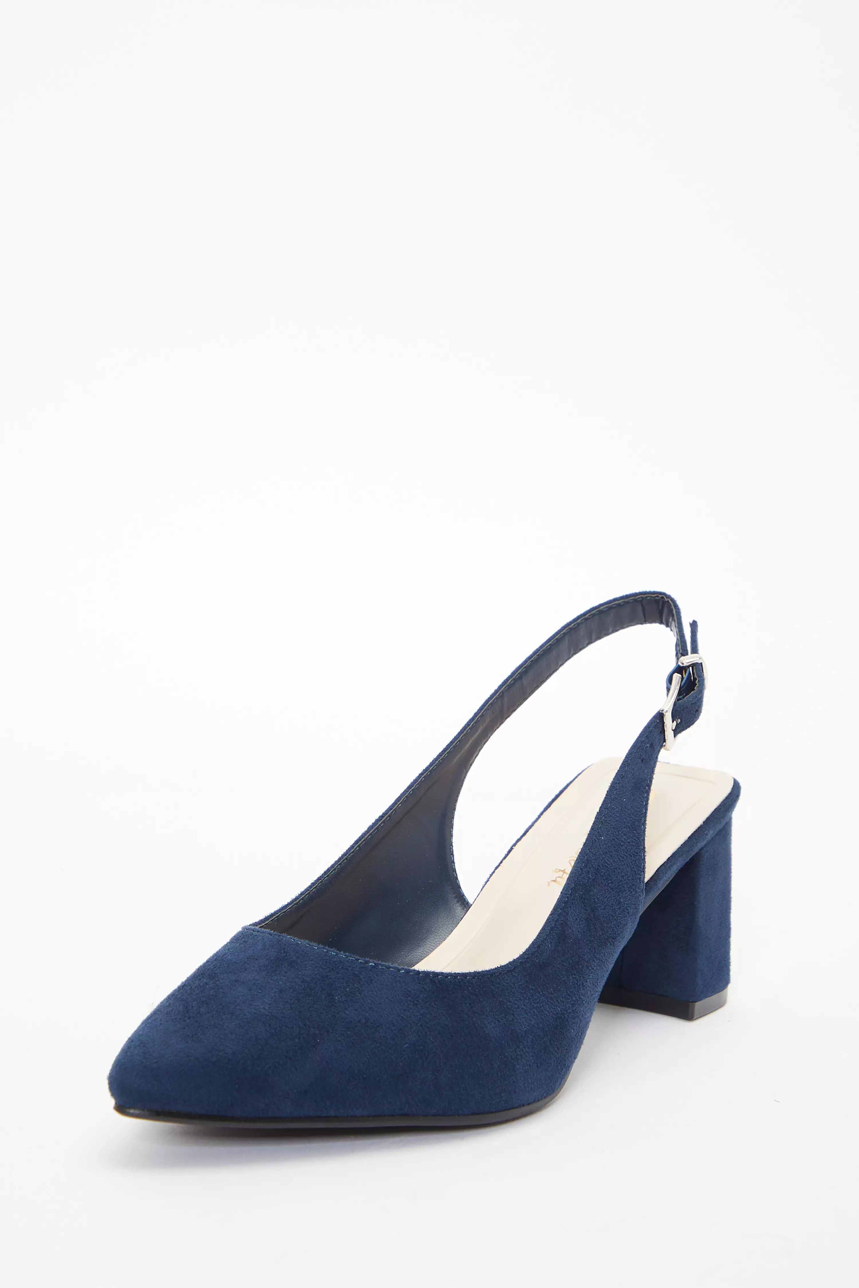 Wide Fit Navy Slingback Block Heels QUIZ Clothing