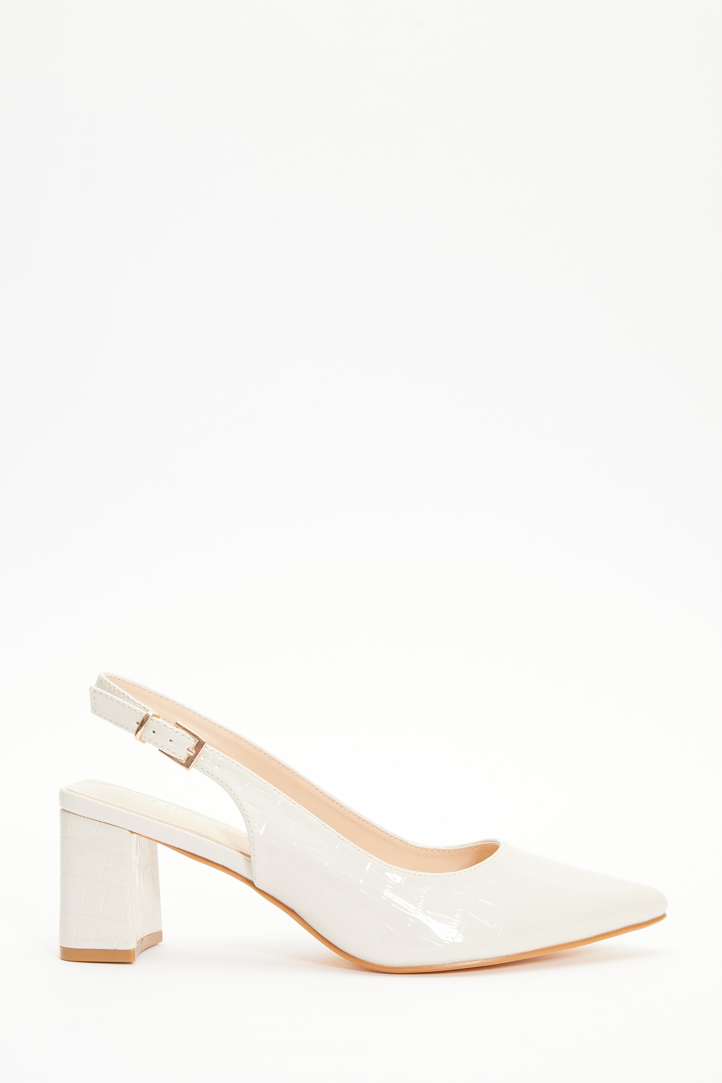 Wide Fit Nude Patent Slingback Block Heels