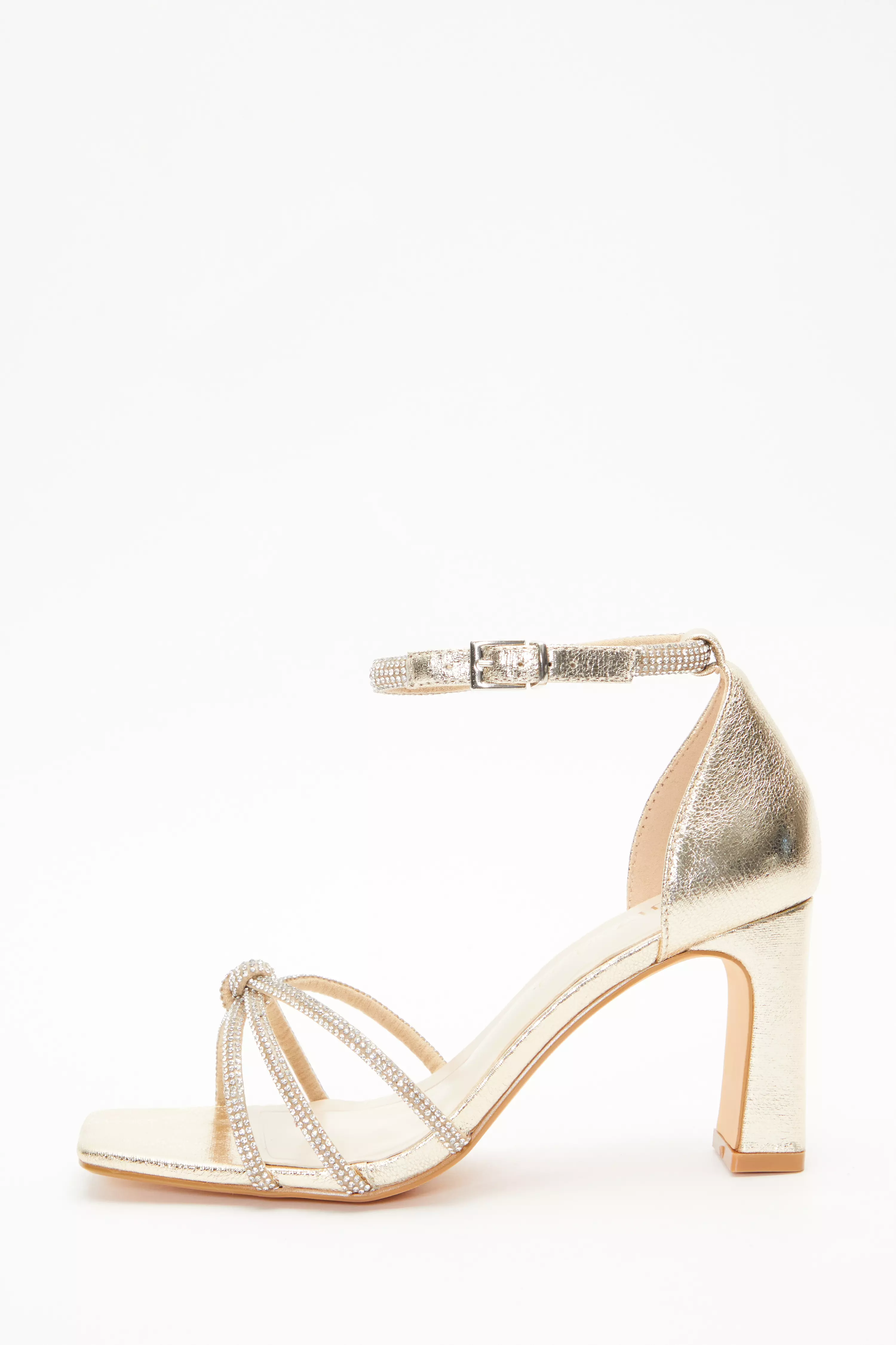 Wide Fit Gold Foil Diamante Heeled Sandals - QUIZ Clothing
