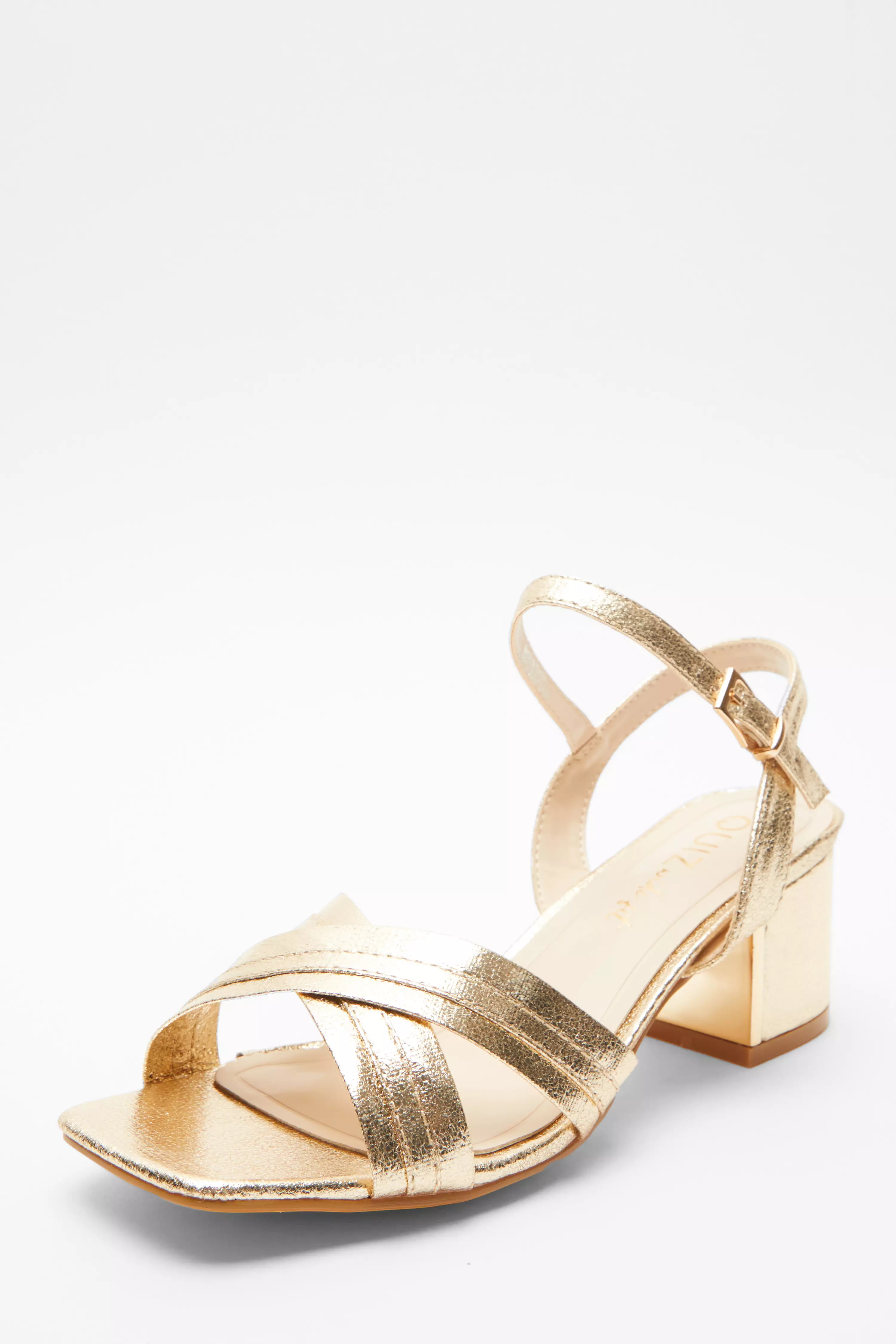 Wide Fit Gold Block Heeled Sandals - QUIZ Clothing