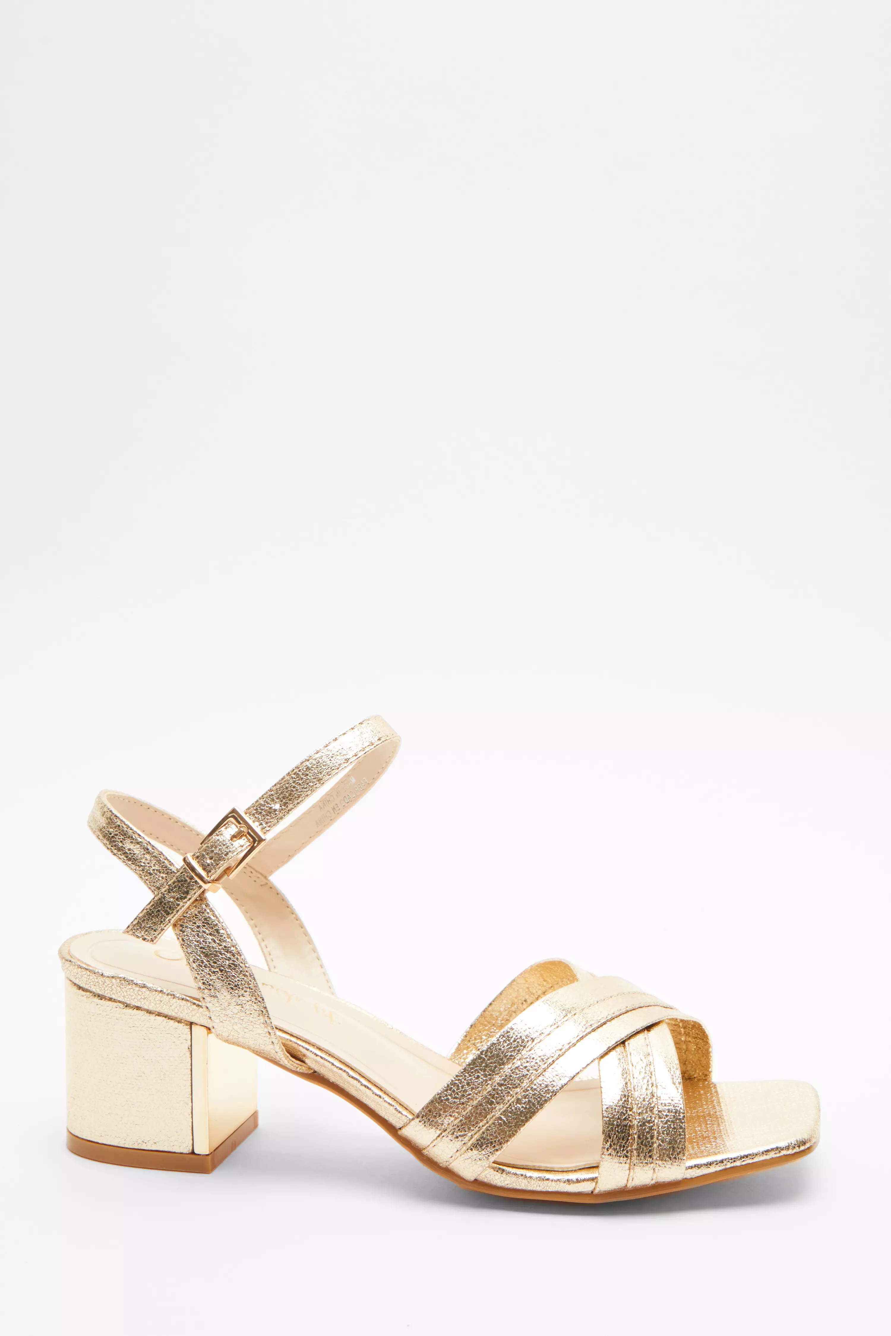 Wide Fit Gold Block Heeled Sandals - QUIZ Clothing