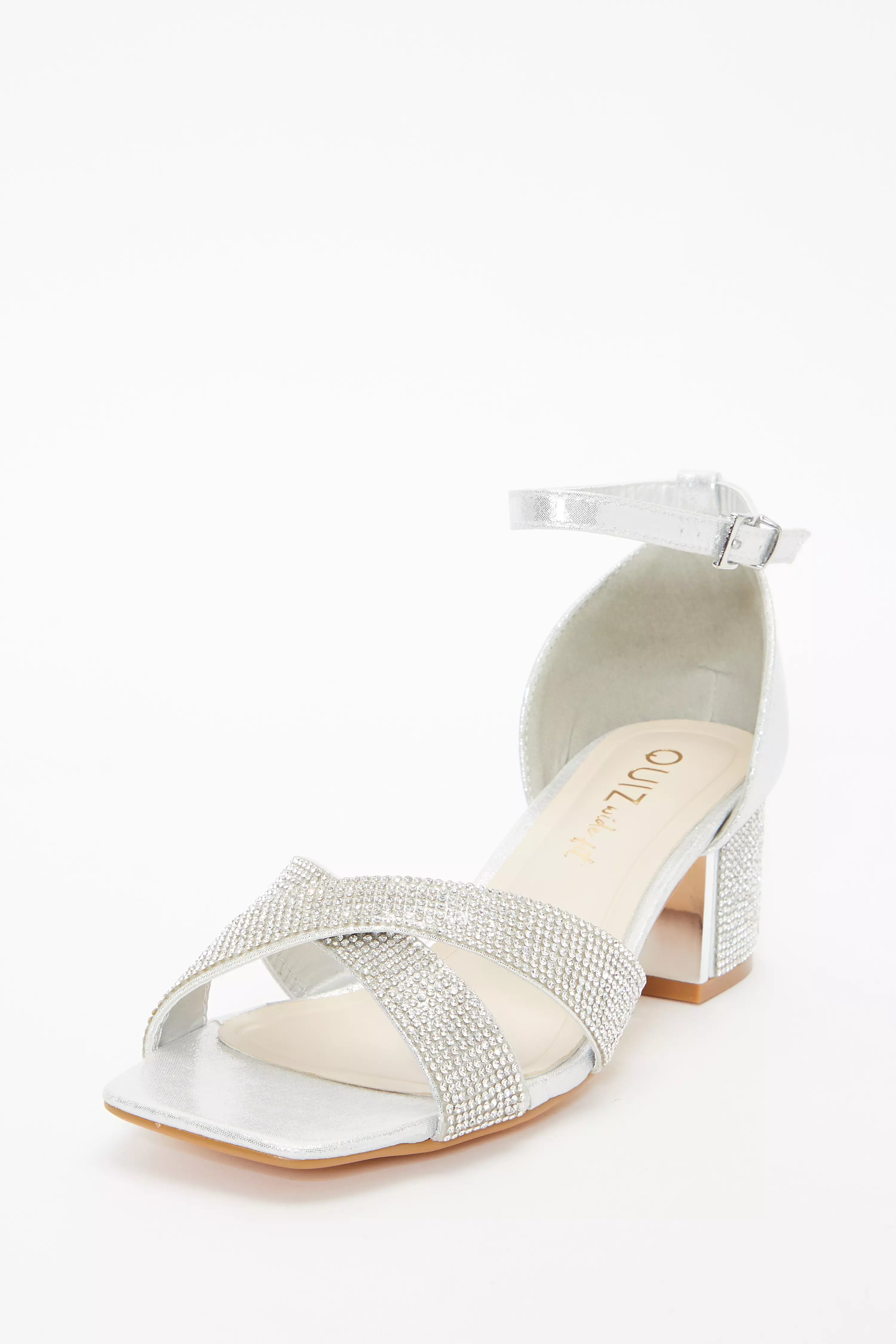 Wide Fit Silver Shimmer Diamante Heeled Sandals - QUIZ Clothing