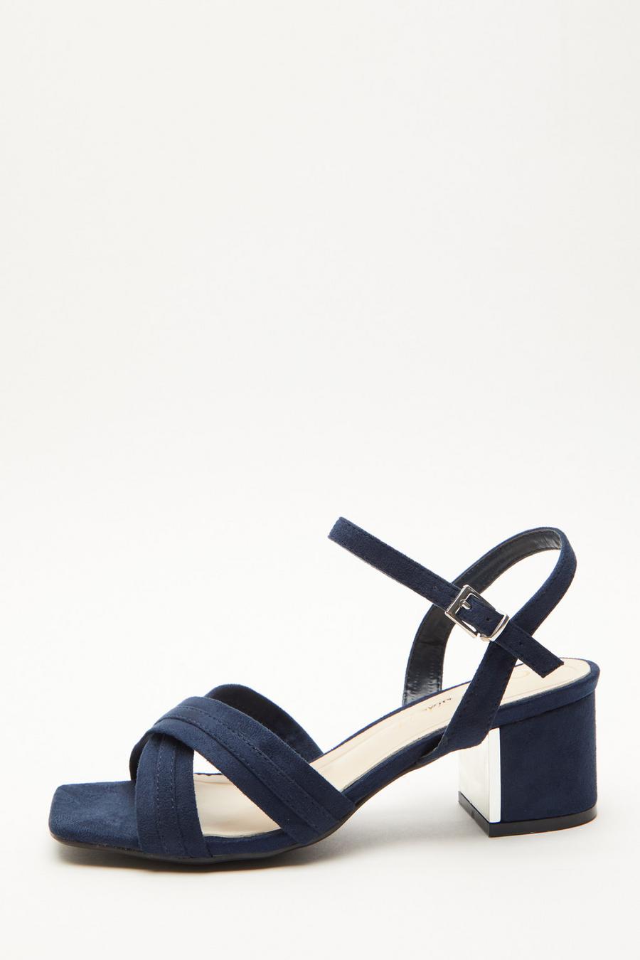 Wide Fit Navy Block Heeled Sandals - Quiz Clothing