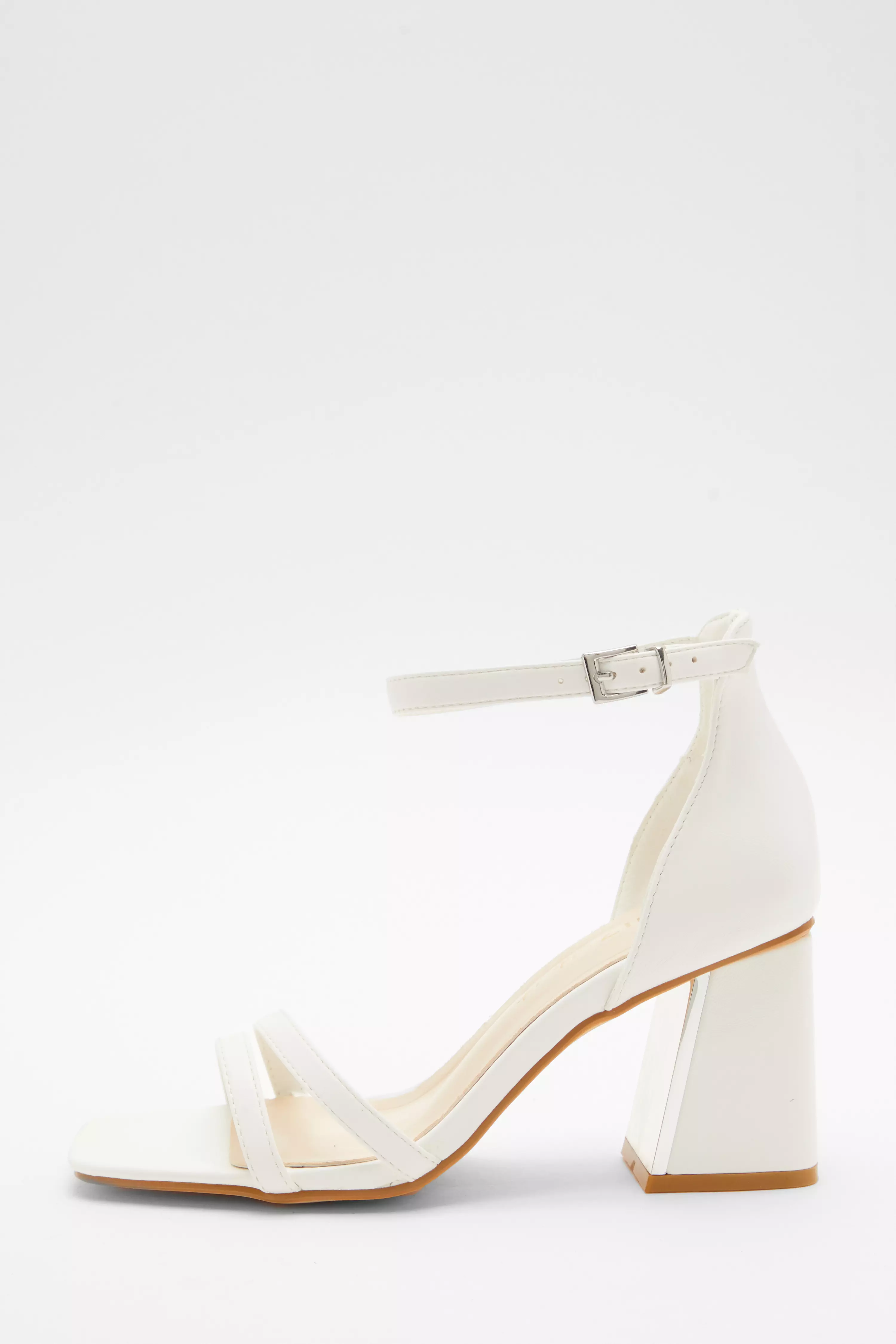 Wide Fit White Asymmetric Strap Heeled Sandals - QUIZ Clothing