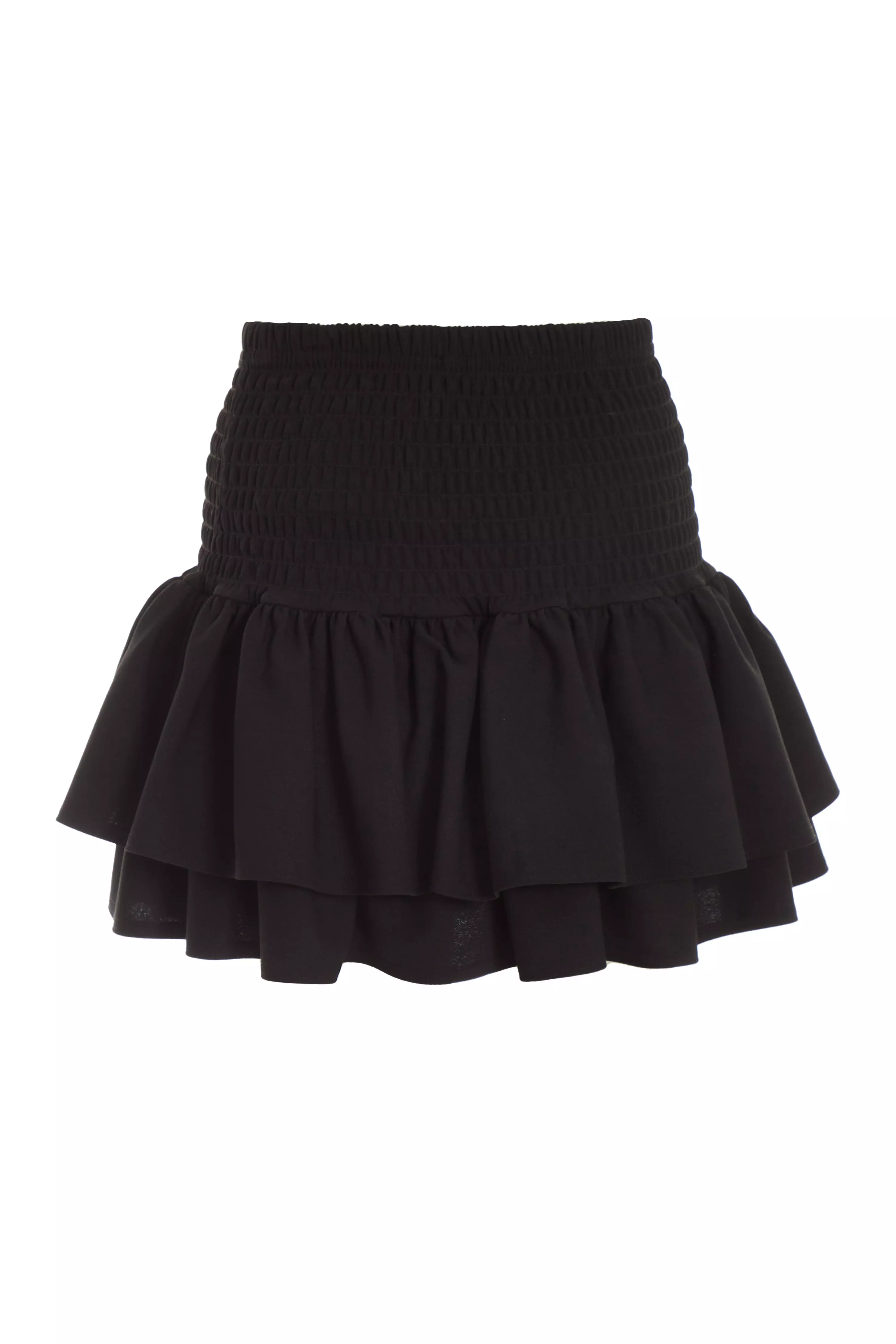 Black Ruched Frill Mini Skirt - QUIZ Clothing