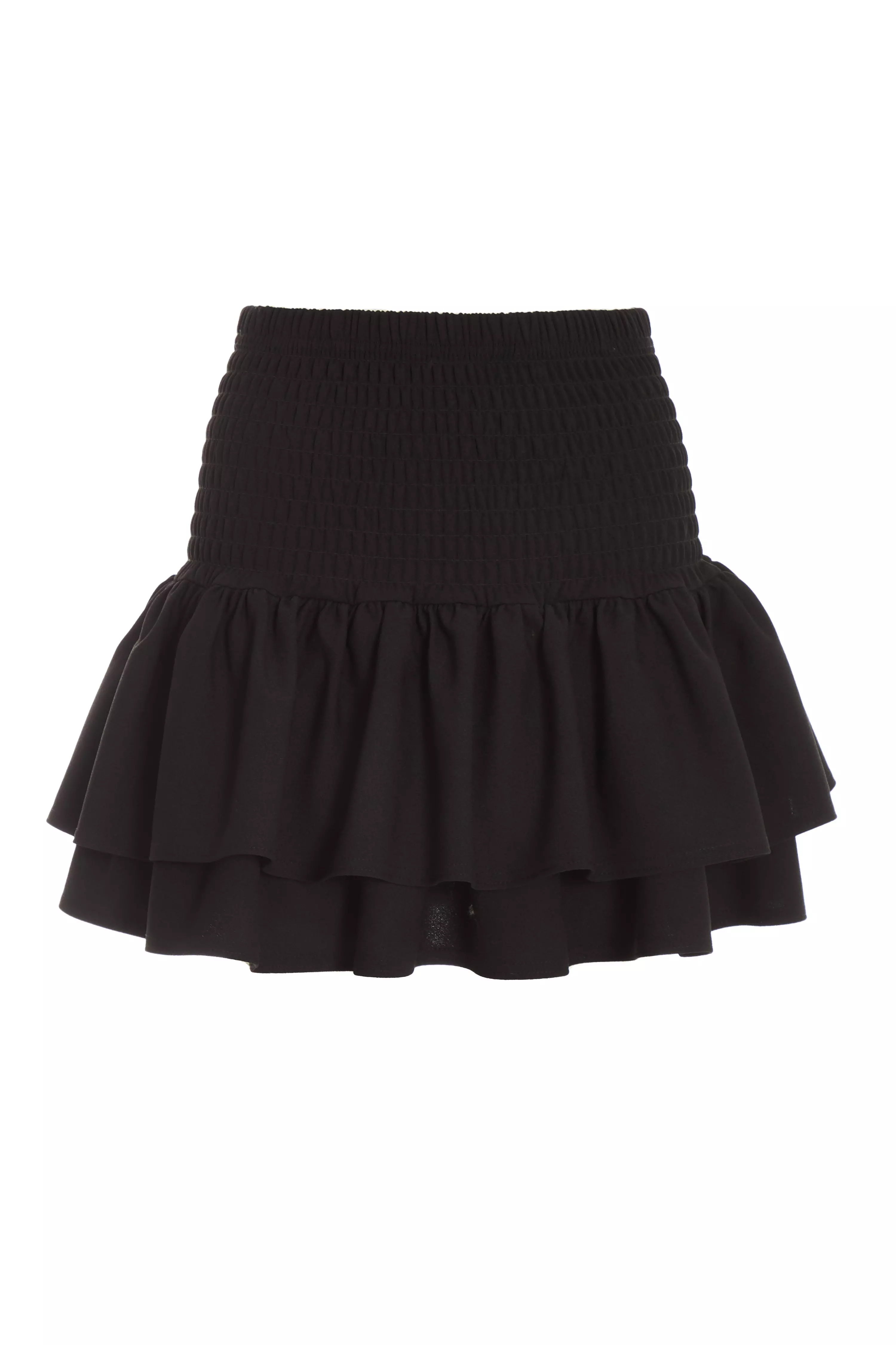 Black Ruched Frill Mini Skirt - QUIZ Clothing