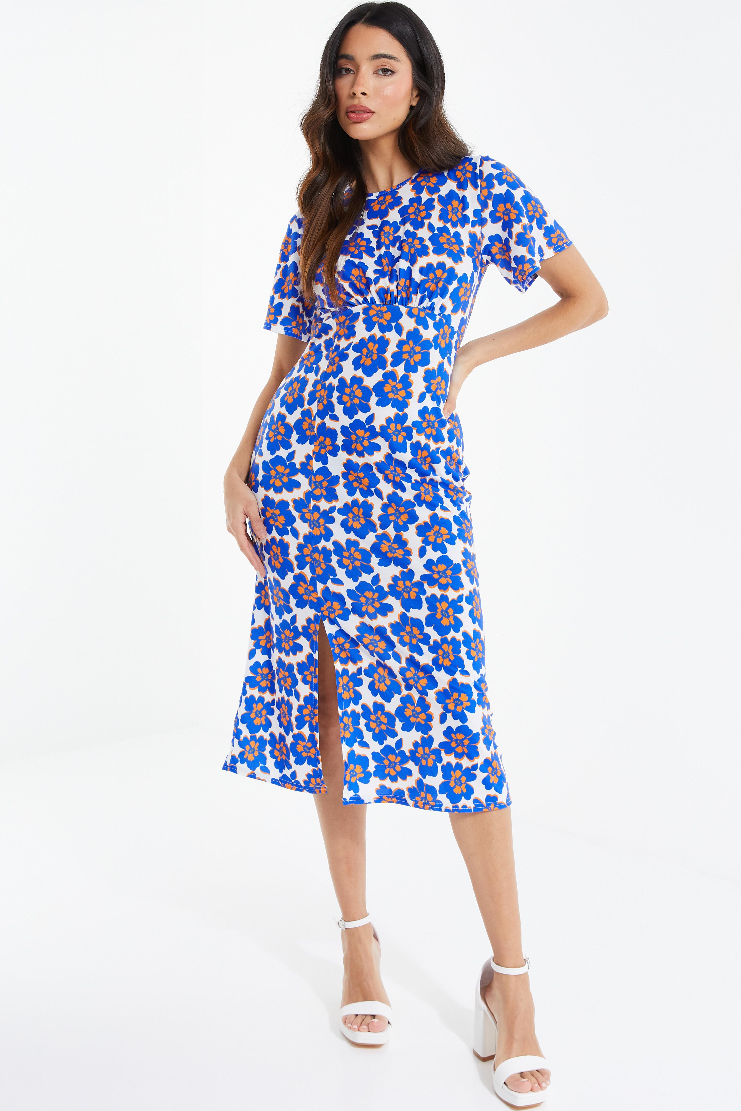 Royal Blue Floral Midi Dress