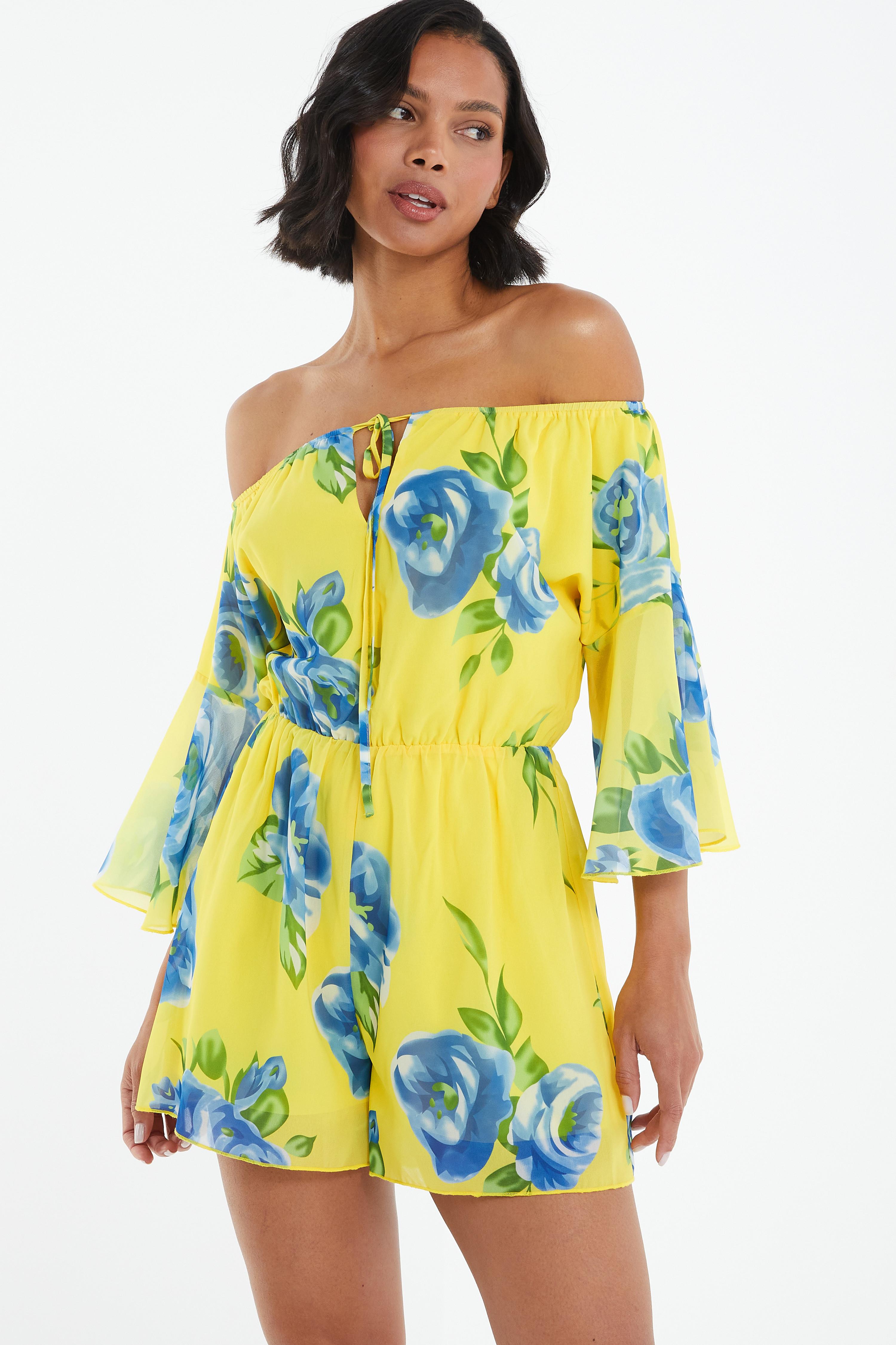 Yellow Floral Bardot Playsuit